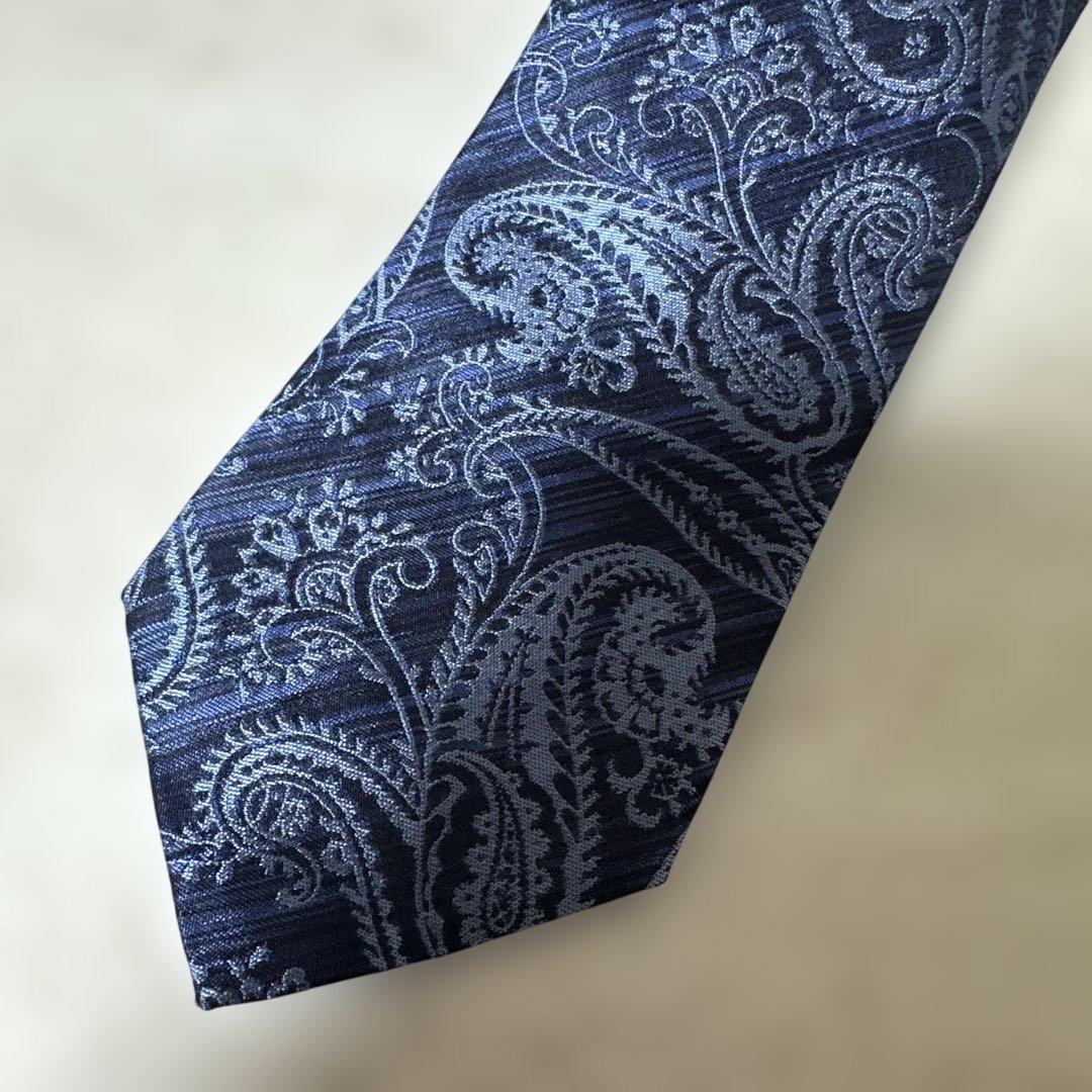 エトロ　ネクタイ　ペイズリー柄　ブルー系