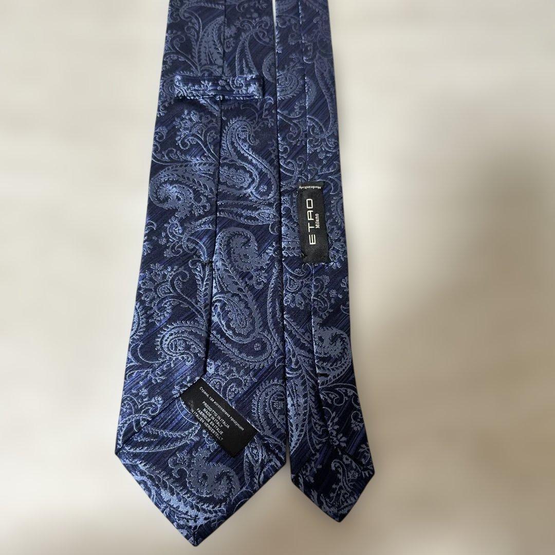 エトロ　ネクタイ　ペイズリー柄　ブルー系