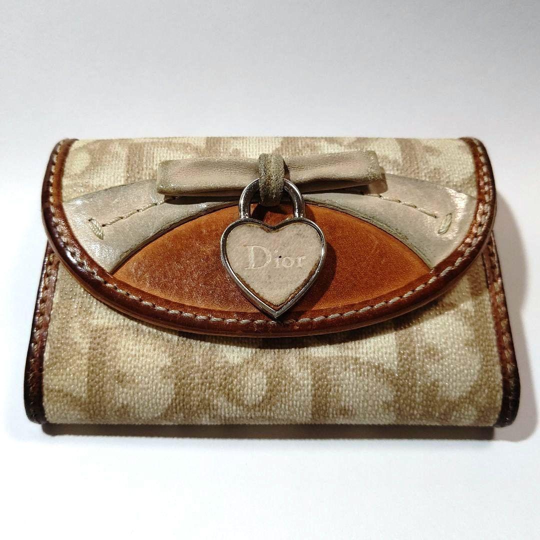 ChristianDior ベージュ系 キーケース ハートチャーム付き