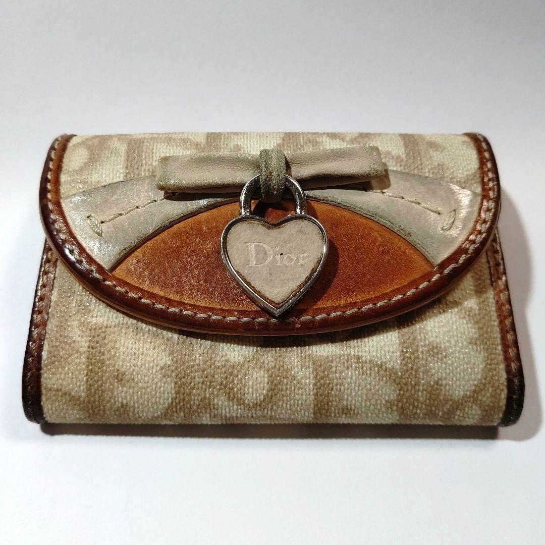 ChristianDior ベージュ系 キーケース ハートチャーム付き