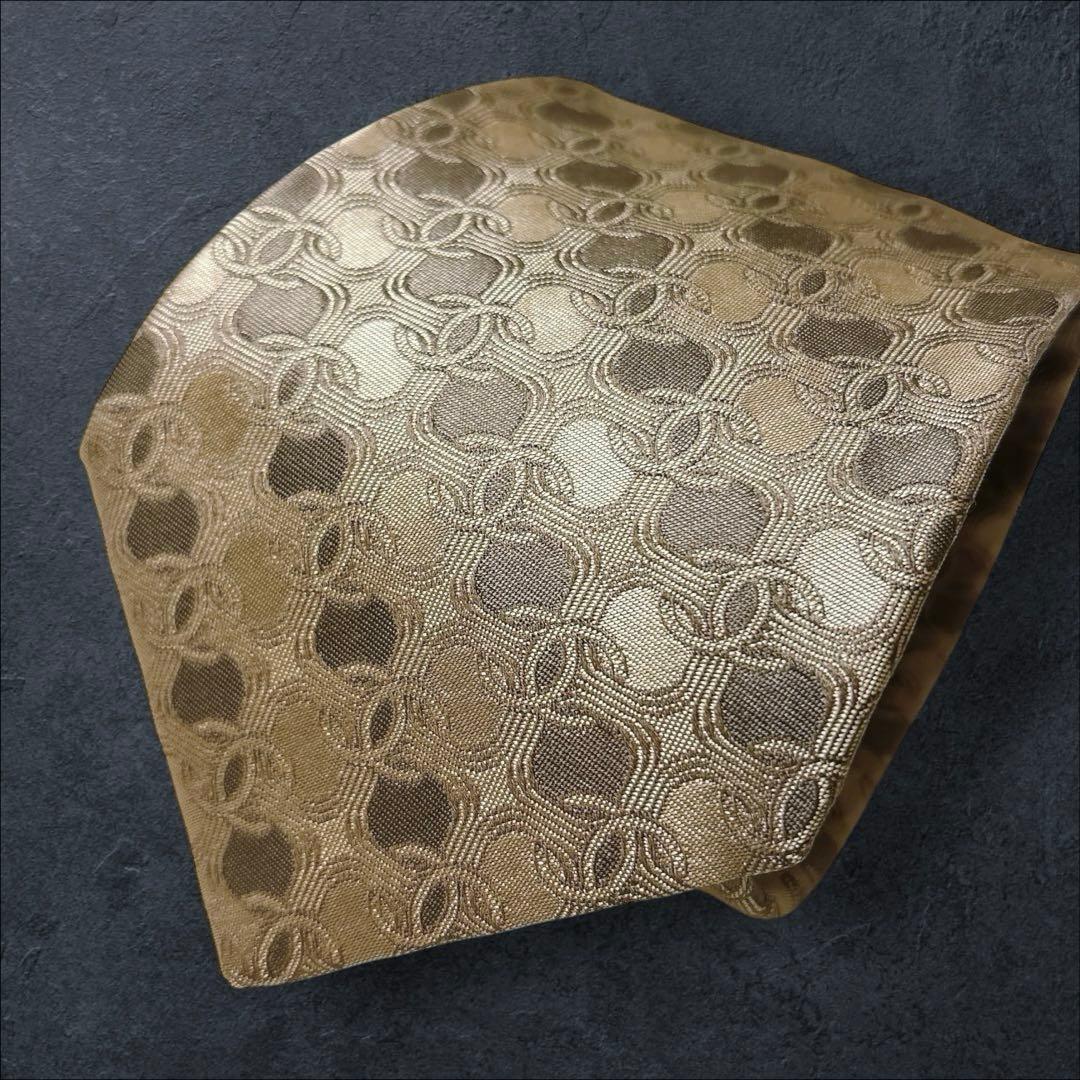 未使用 CHANEL ココマーク 総柄 シルク ネクタイ ゴールド×ブロンズ