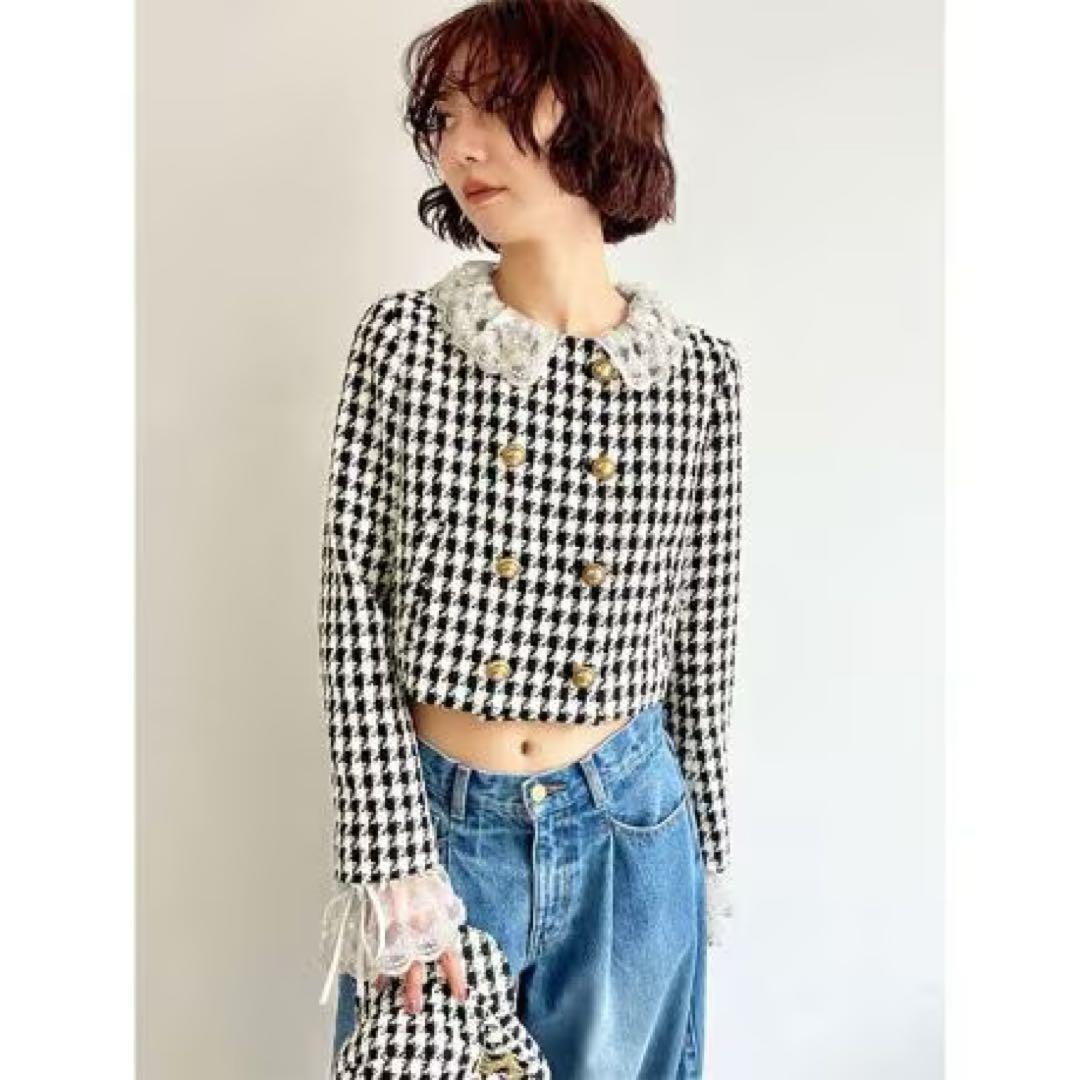 スカラップビジューアタッチドジャケット　リリーブラウン