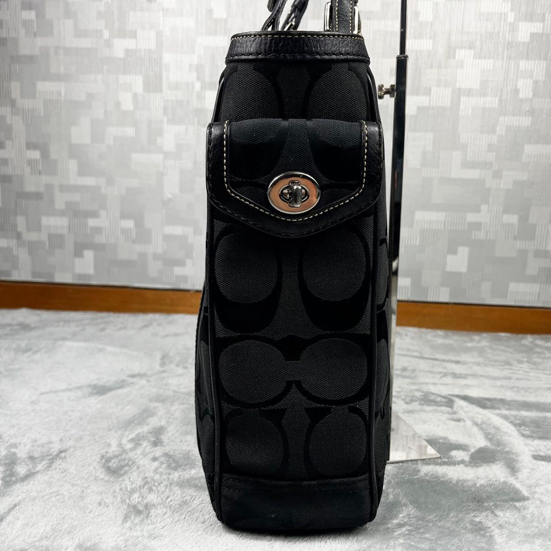 Coach トートバッグ A4 ブラック 黒 シグネチャー ターンロック