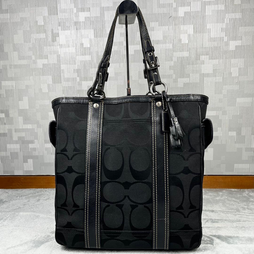 Coach トートバッグ A4 ブラック 黒 シグネチャー ターンロック