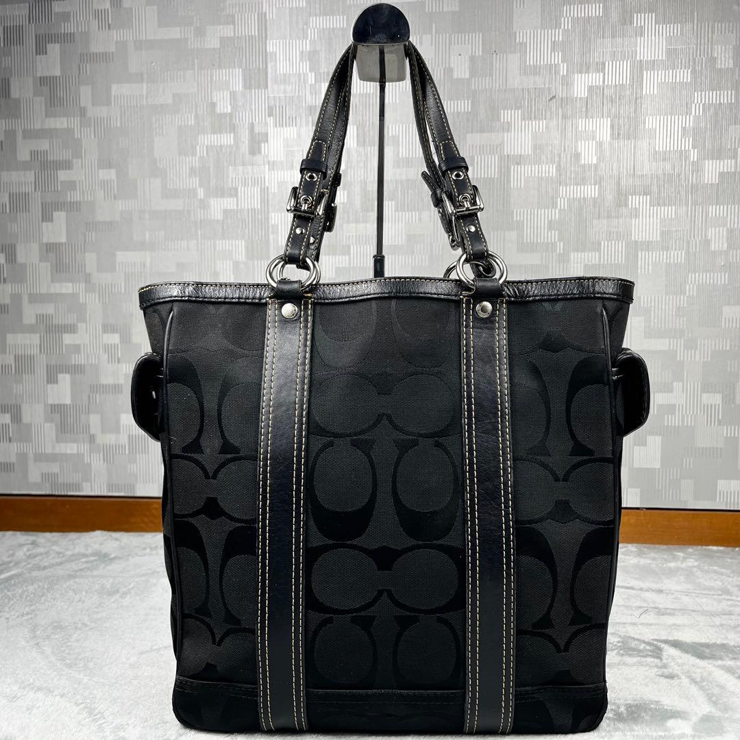 Coach トートバッグ A4 ブラック 黒 シグネチャー ターンロック