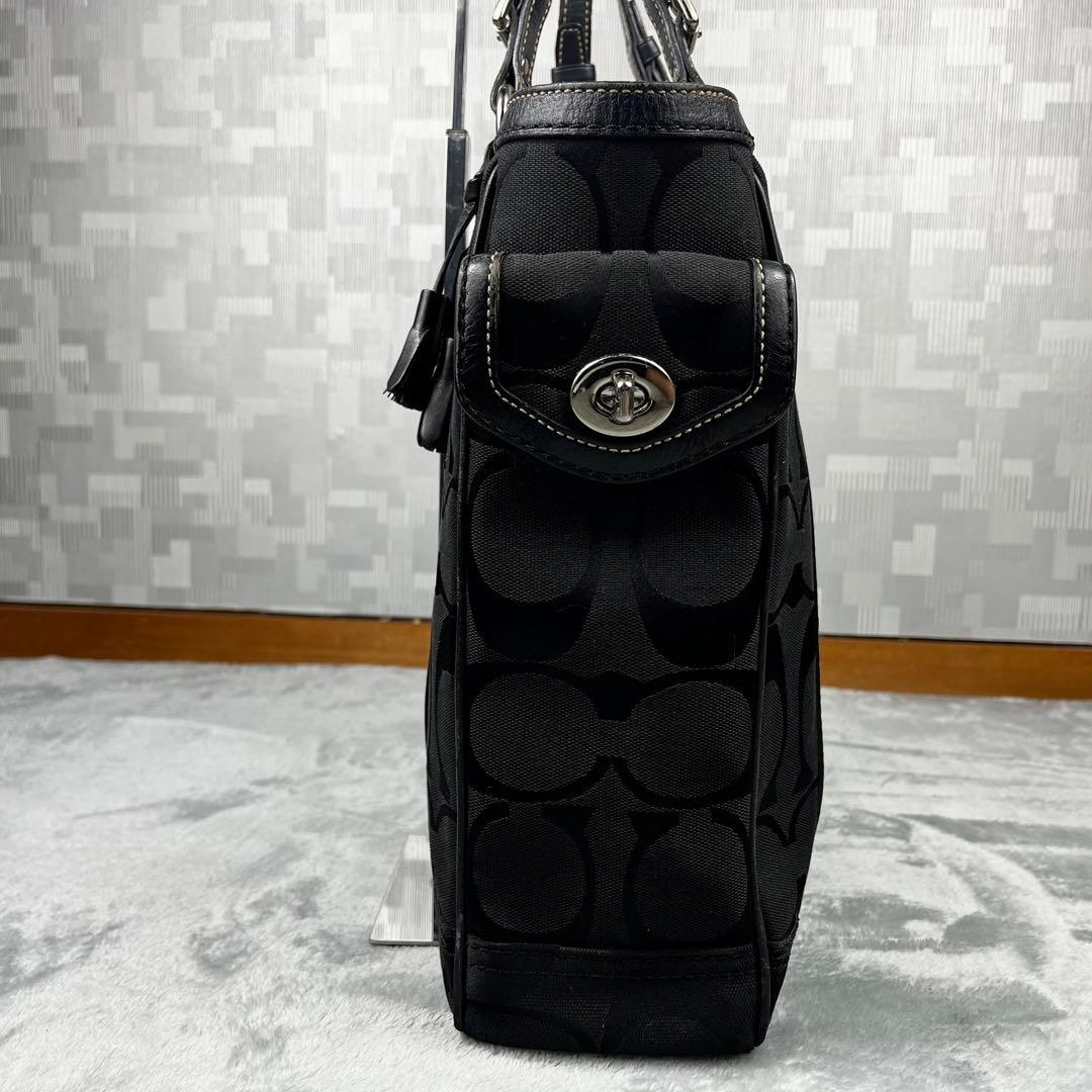 Coach トートバッグ A4 ブラック 黒 シグネチャー ターンロック