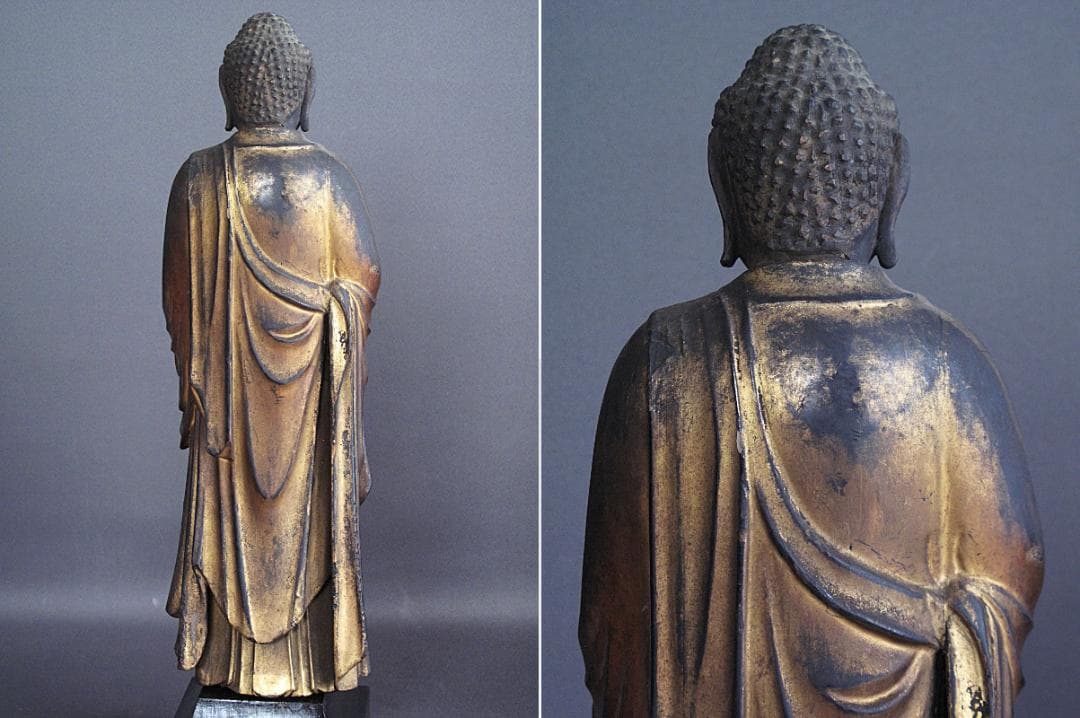 時代 古仏像!!『木造 阿弥陀如来立像』総高48㎝ 像高40.5㎝