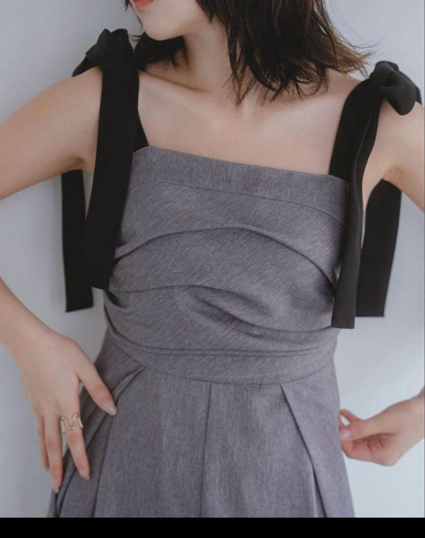 Andequal アンドコール リボンショルダーコンビネゾン