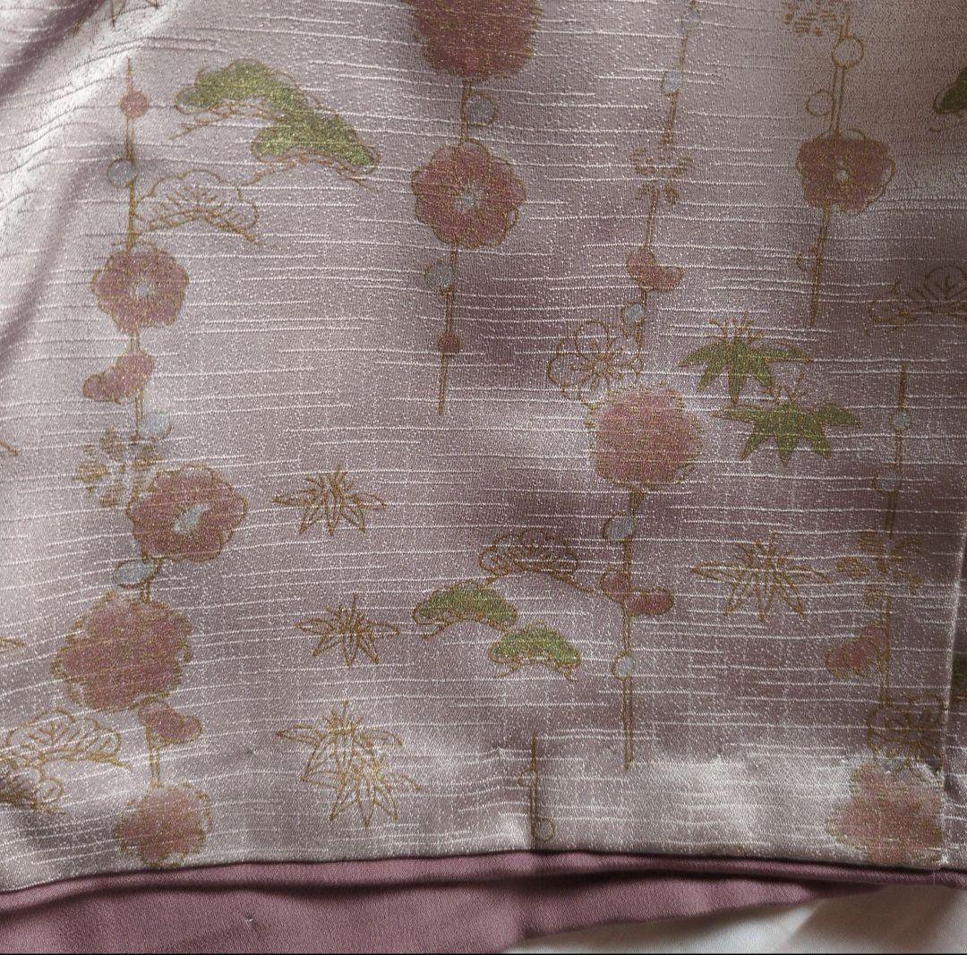 正絹　訪問着セット 薄青色　薄紫　ピンク 手刺繍　桔梗　 花柄 重ね衿付　帯付き