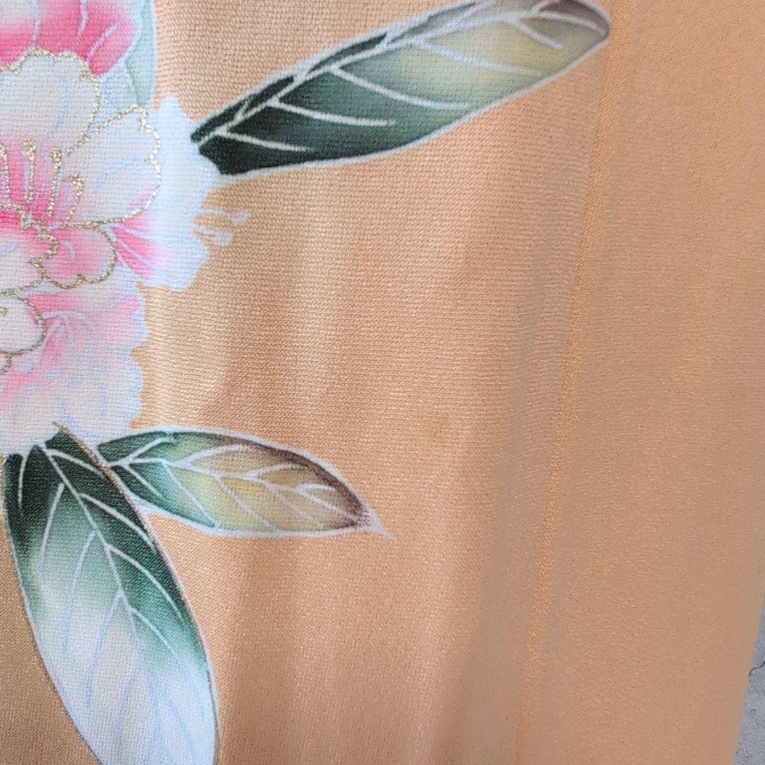 訪問着　フルセット　着物　正絹　生け花　しつけ糸　金　華やか　黄橙　C2