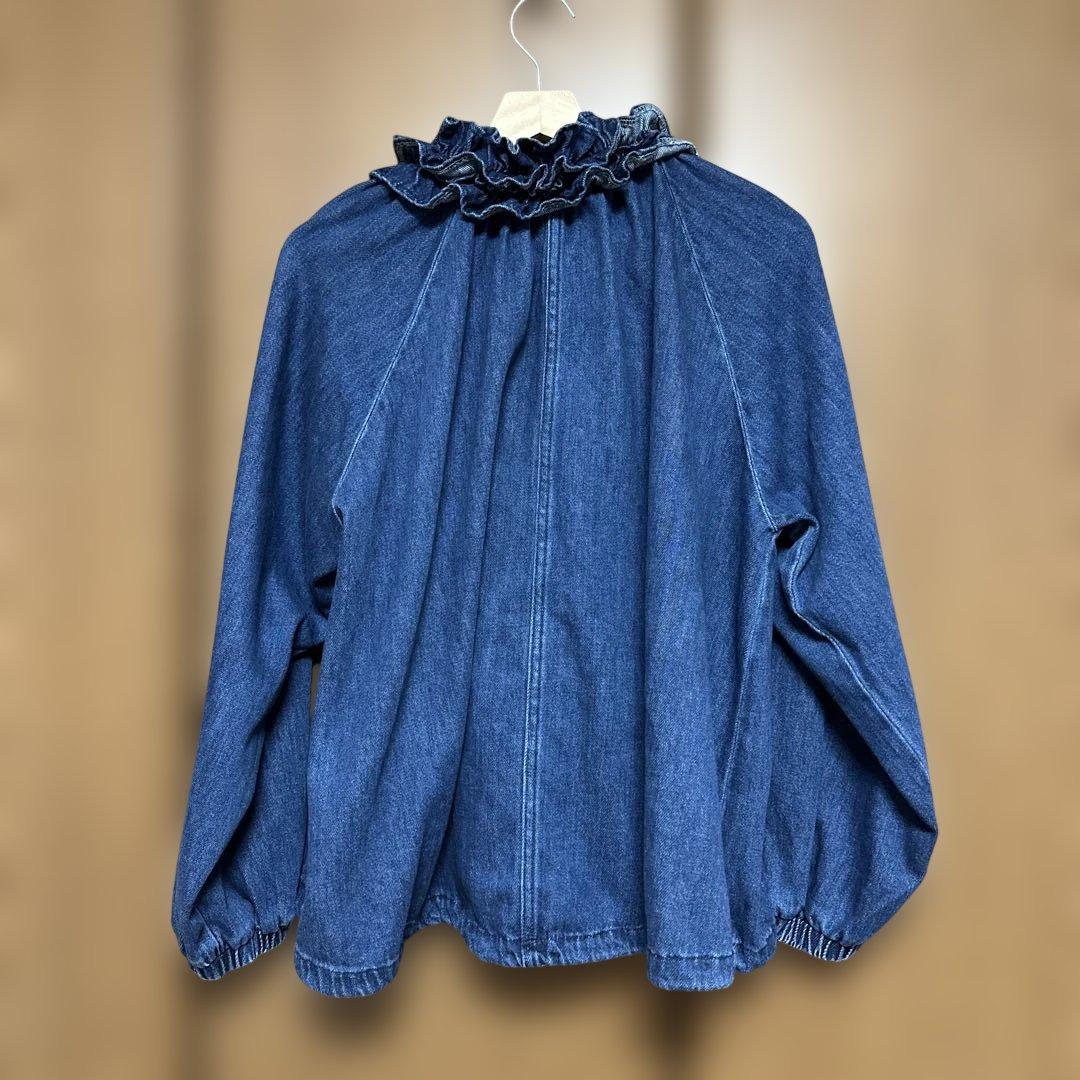 スタディオクリップ フリルカラー甘織りデニムシャツブルゾン　ブルー　フリー