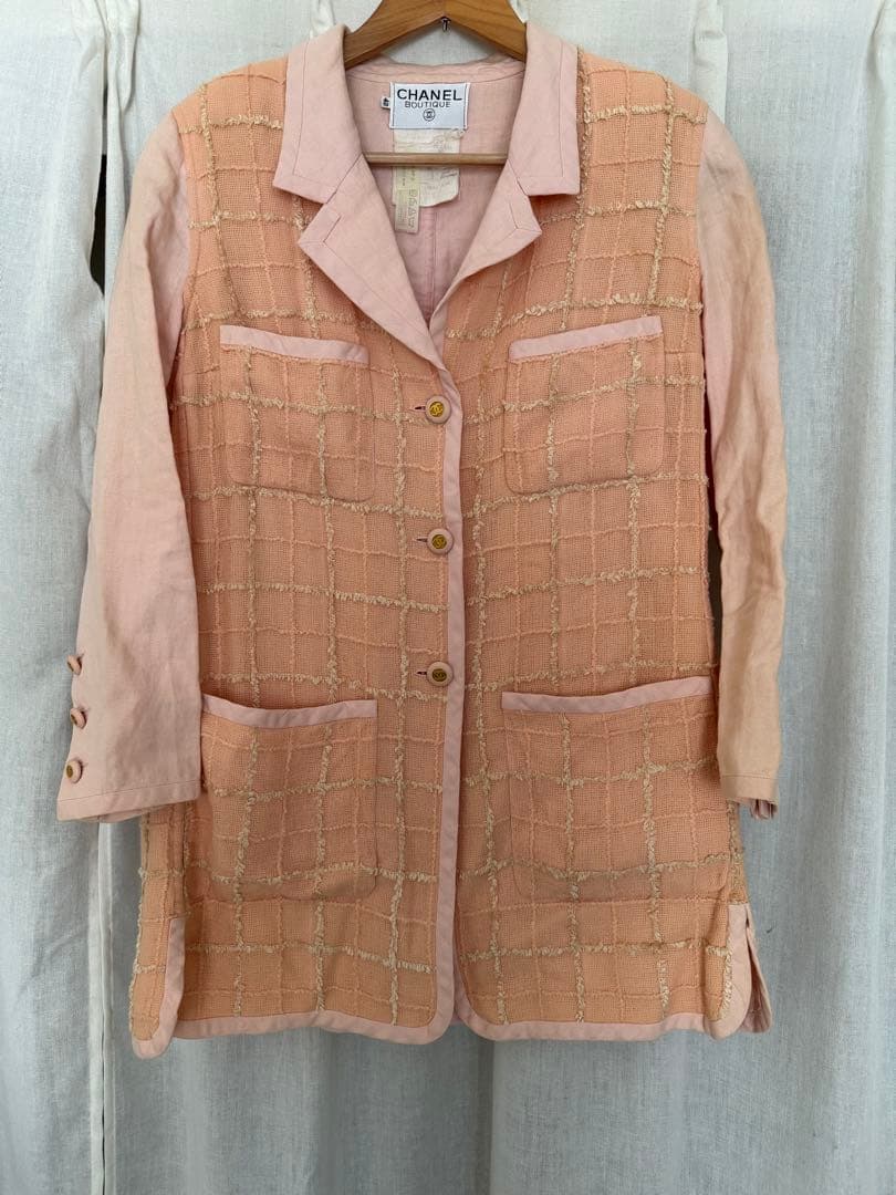 CHANEL アーカイブ 希少 ピンクツイード リネンセットアップ 90s