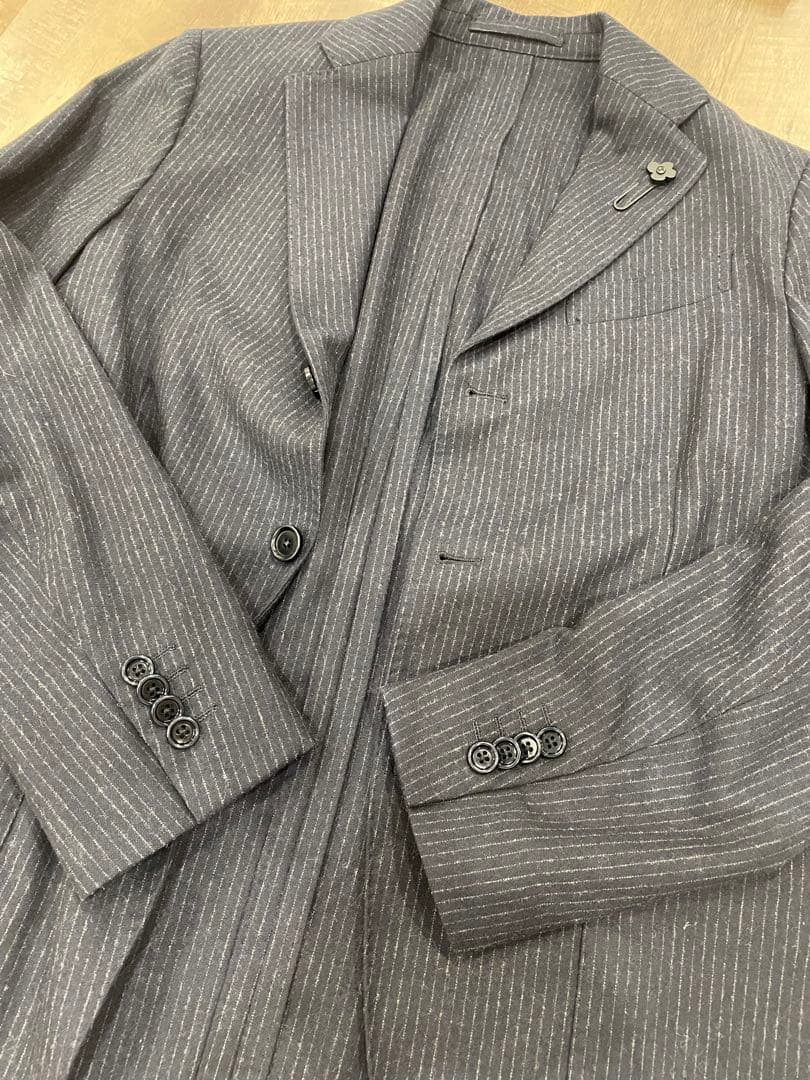 LARDINI ストライプ セットアップスーツ ネイビー サイズXS