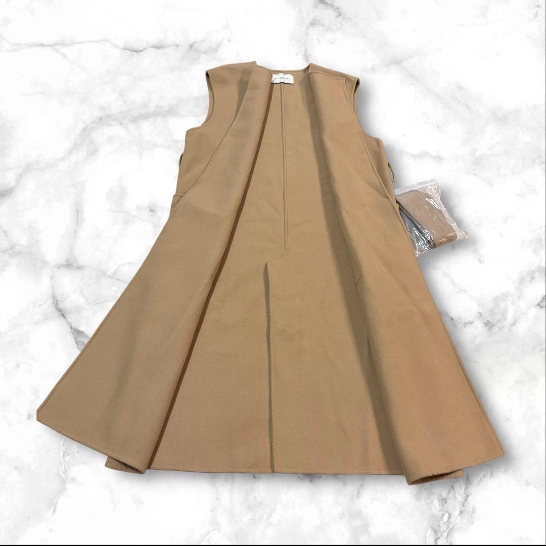 【UNITED ARROWS】リバー ノーカラー ベスト　ベージュ