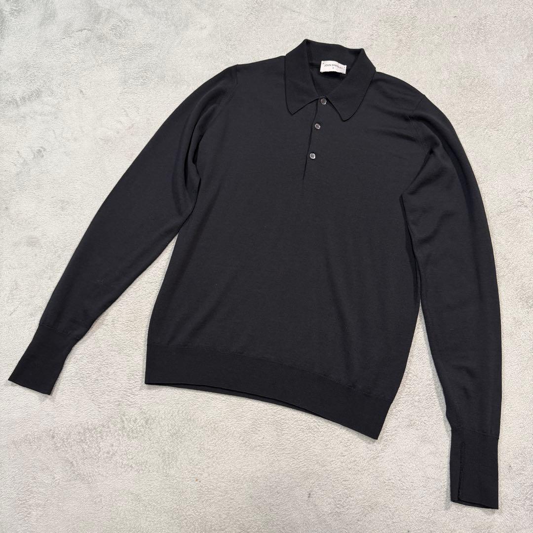 ジョンスメドレー　黒　長袖　ニット　ポロシャツ　Mサイズ ウール