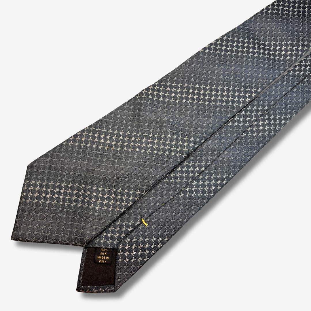 LOUIS VUITTON シルクネクタイ LVロゴ 格子柄 グレー