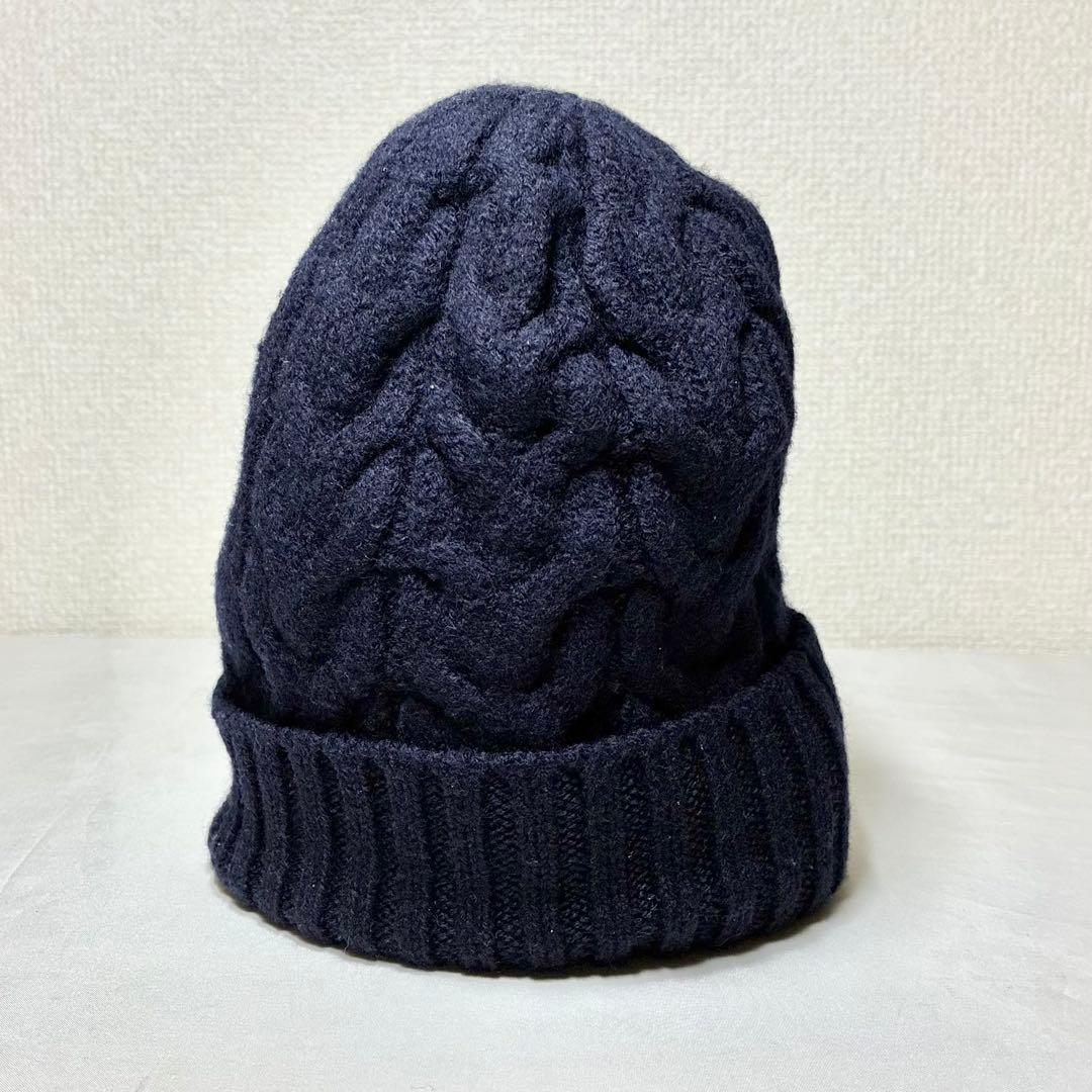 【正規品 美品】モンクレール　ケーブルニット帽　ビーニー　ネイビー　大人着用可能