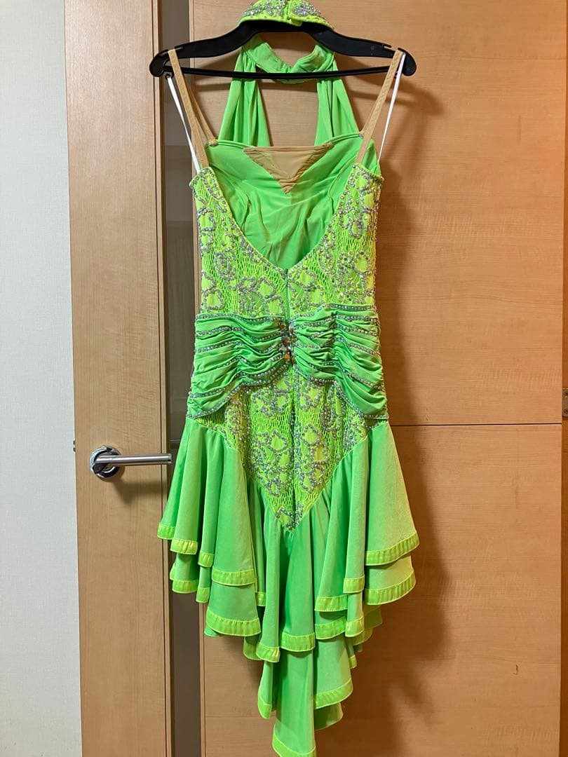 社交ダンス 白樺 ラテンドレス 黄緑 蛍光 M