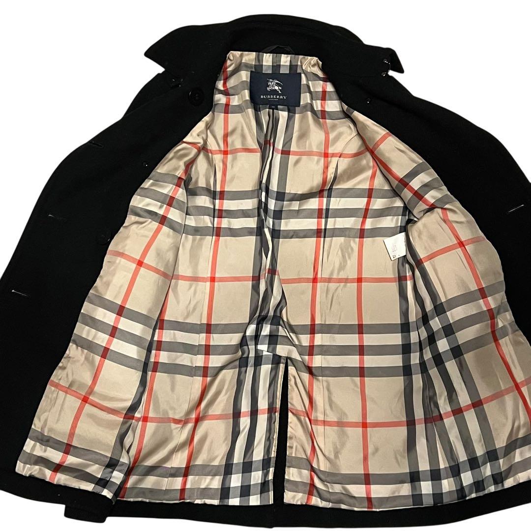 美品 バーバリー ピーコート ウール メガチェック ブラック 38