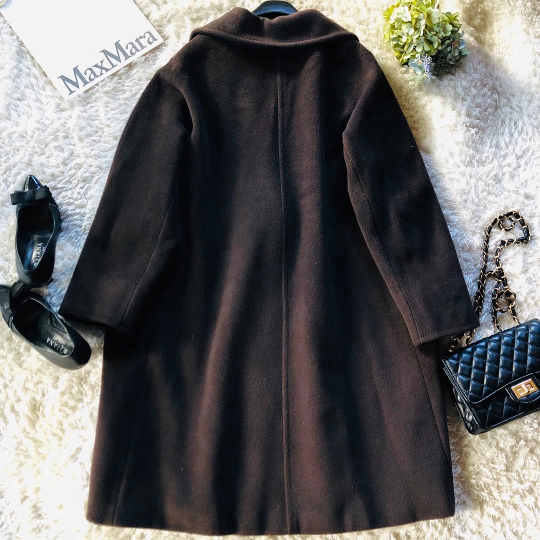 美品✨マックスマーラ ロングコート カシミヤ混 女優襟 白タグ ブラウン 40