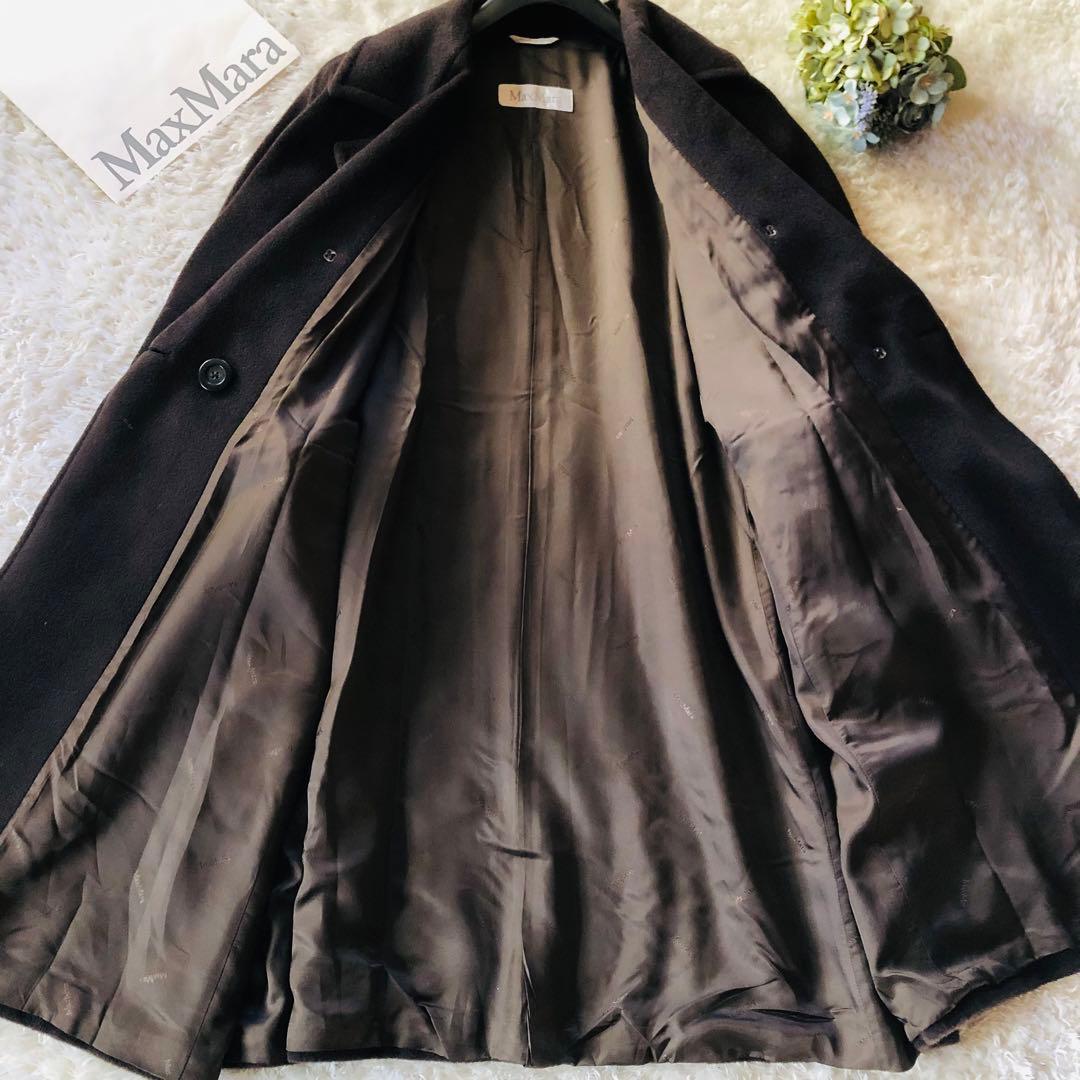 美品✨マックスマーラ ロングコート カシミヤ混 女優襟 白タグ ブラウン 40