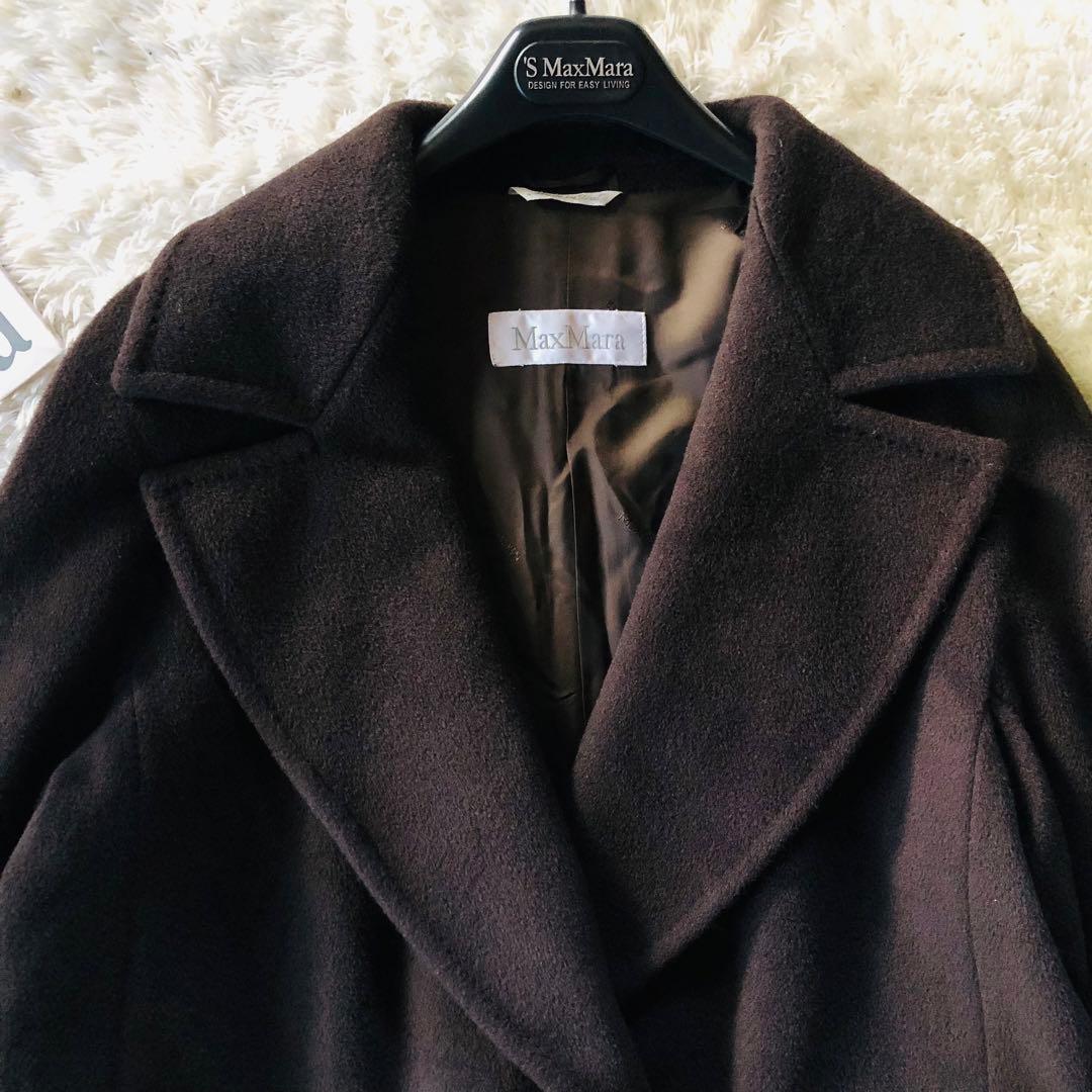 美品✨マックスマーラ ロングコート カシミヤ混 女優襟 白タグ ブラウン 40