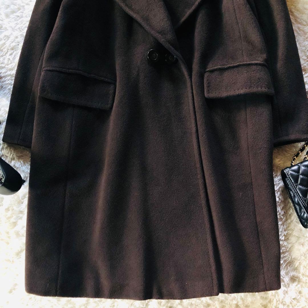 美品✨マックスマーラ ロングコート カシミヤ混 女優襟 白タグ ブラウン 40