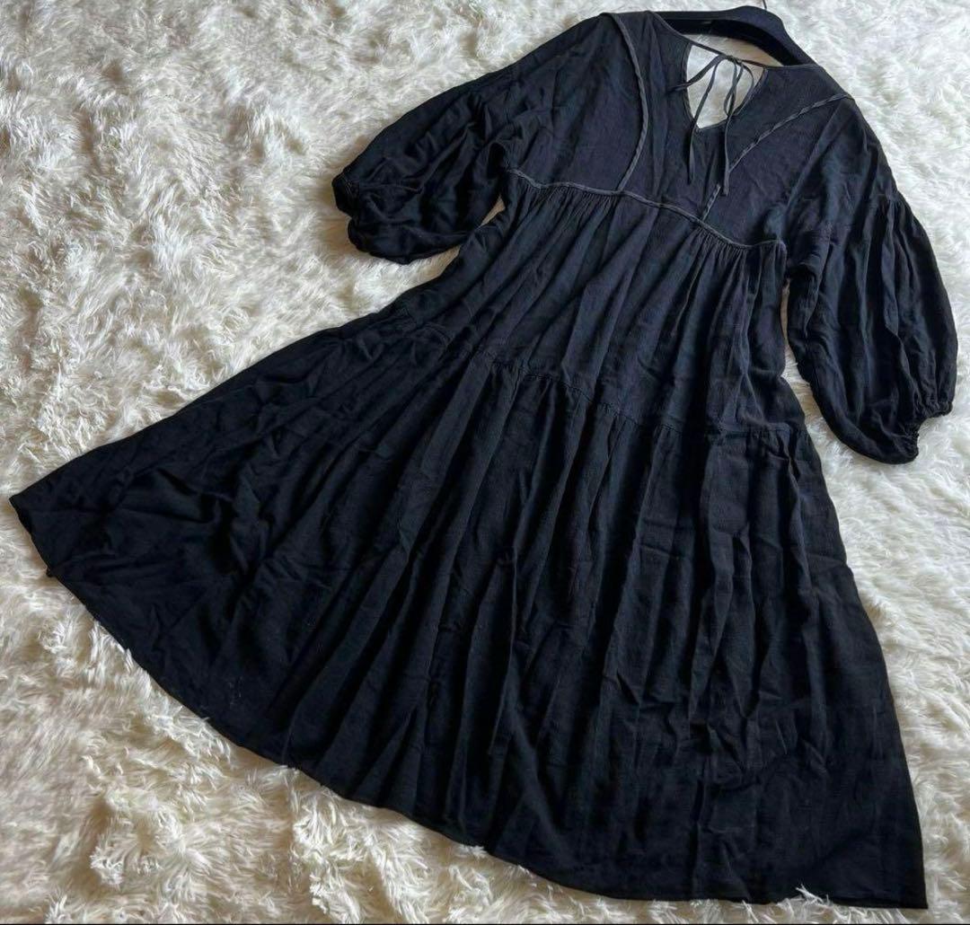 エトレトウキョウ　リネンボリュームマキシドレス　ワンピース　フレア　Aライン　黒