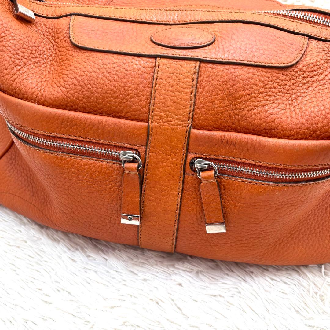 TOD'S トッズ ワンショルダーバッグ 2way ロゴ型押し シボ革 レザー