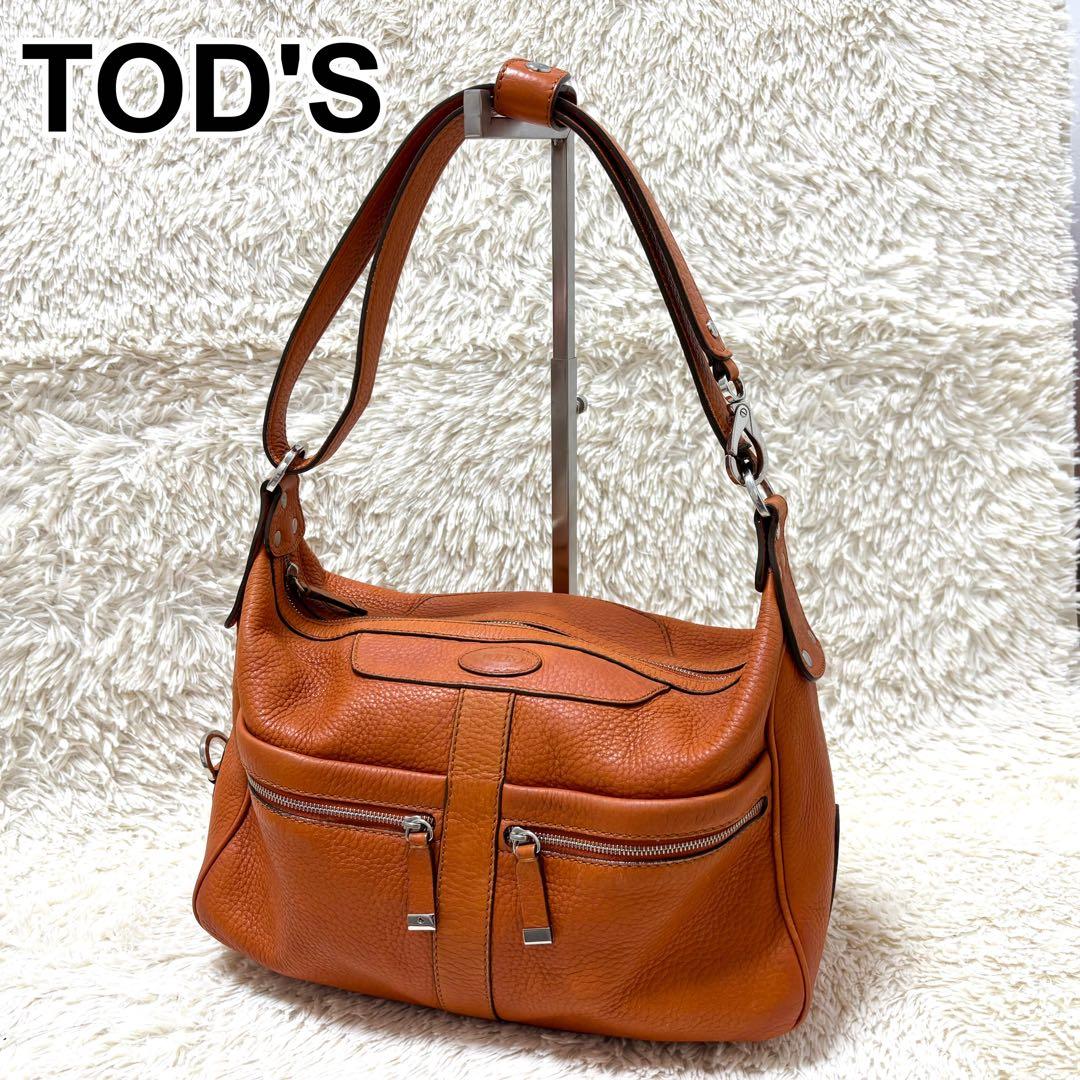 TOD'S トッズ ワンショルダーバッグ 2way ロゴ型押し シボ革 レザー