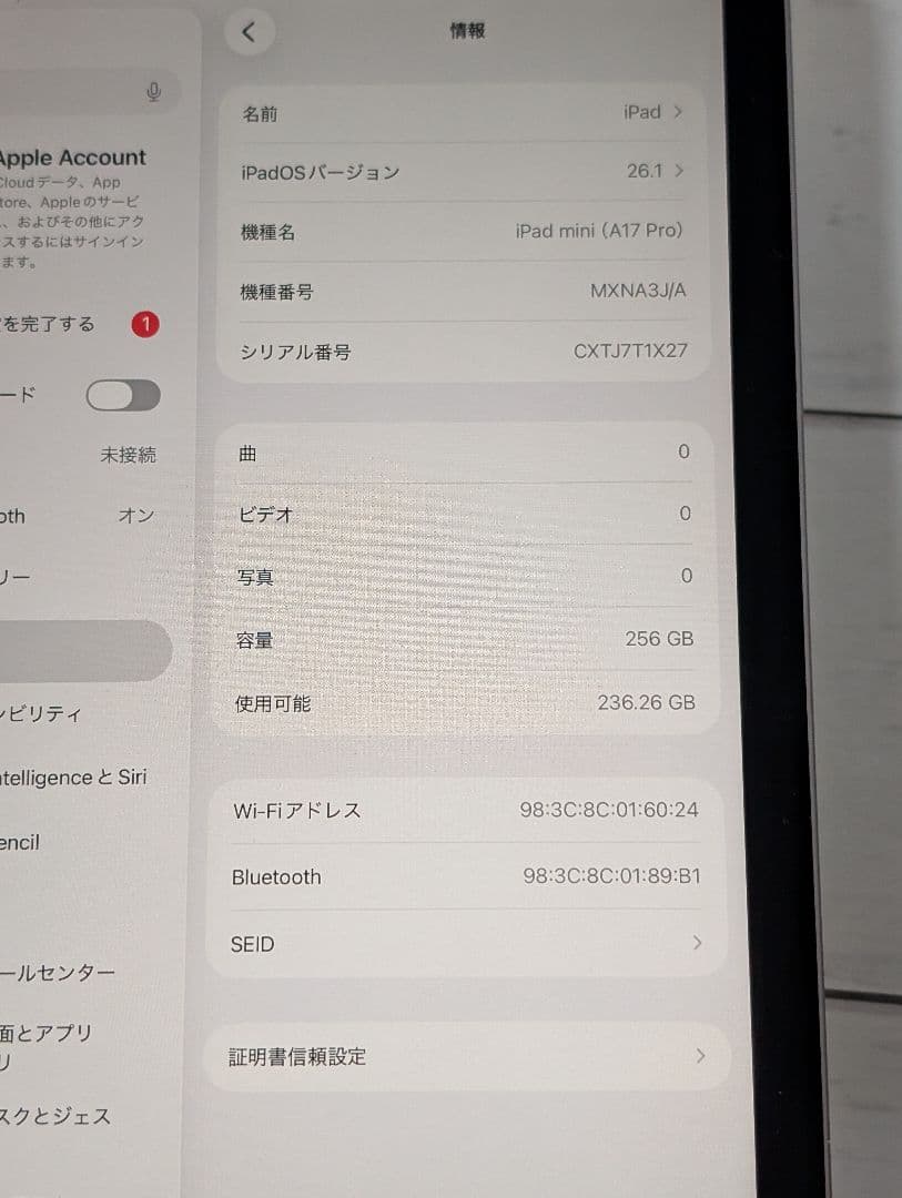 iPad mini A17 Pro wifi 256gb　液晶フィルム付