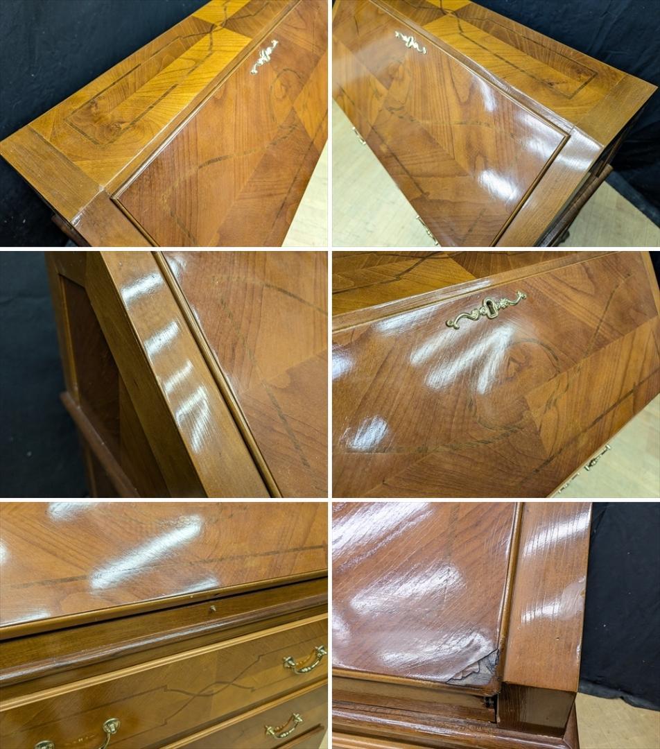 象嵌　猫脚　ライティングデスク　ライティングビューロー　学習机　デスク　引き出し