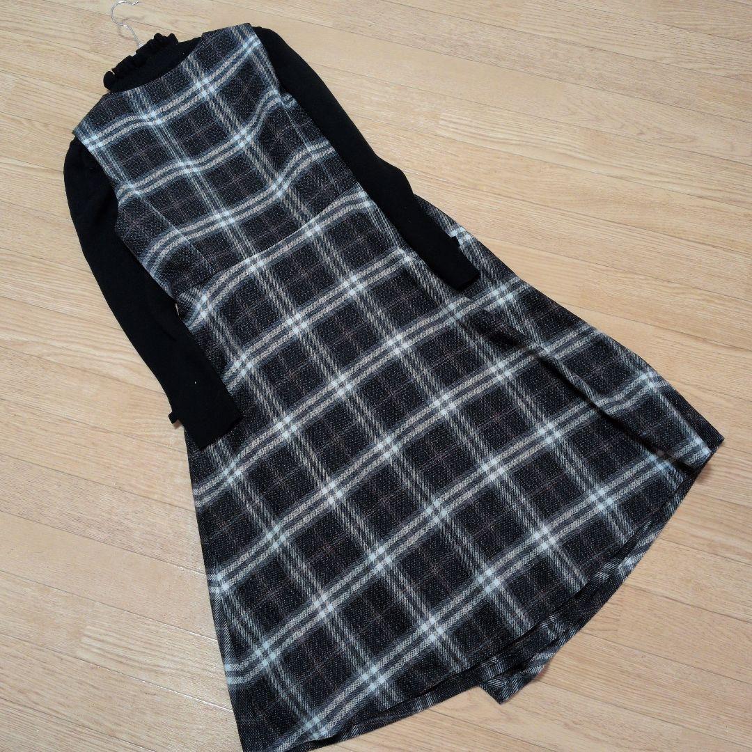 【最終お値下げ】エムズグレィシー　グレーチェックジャンバースカート 40