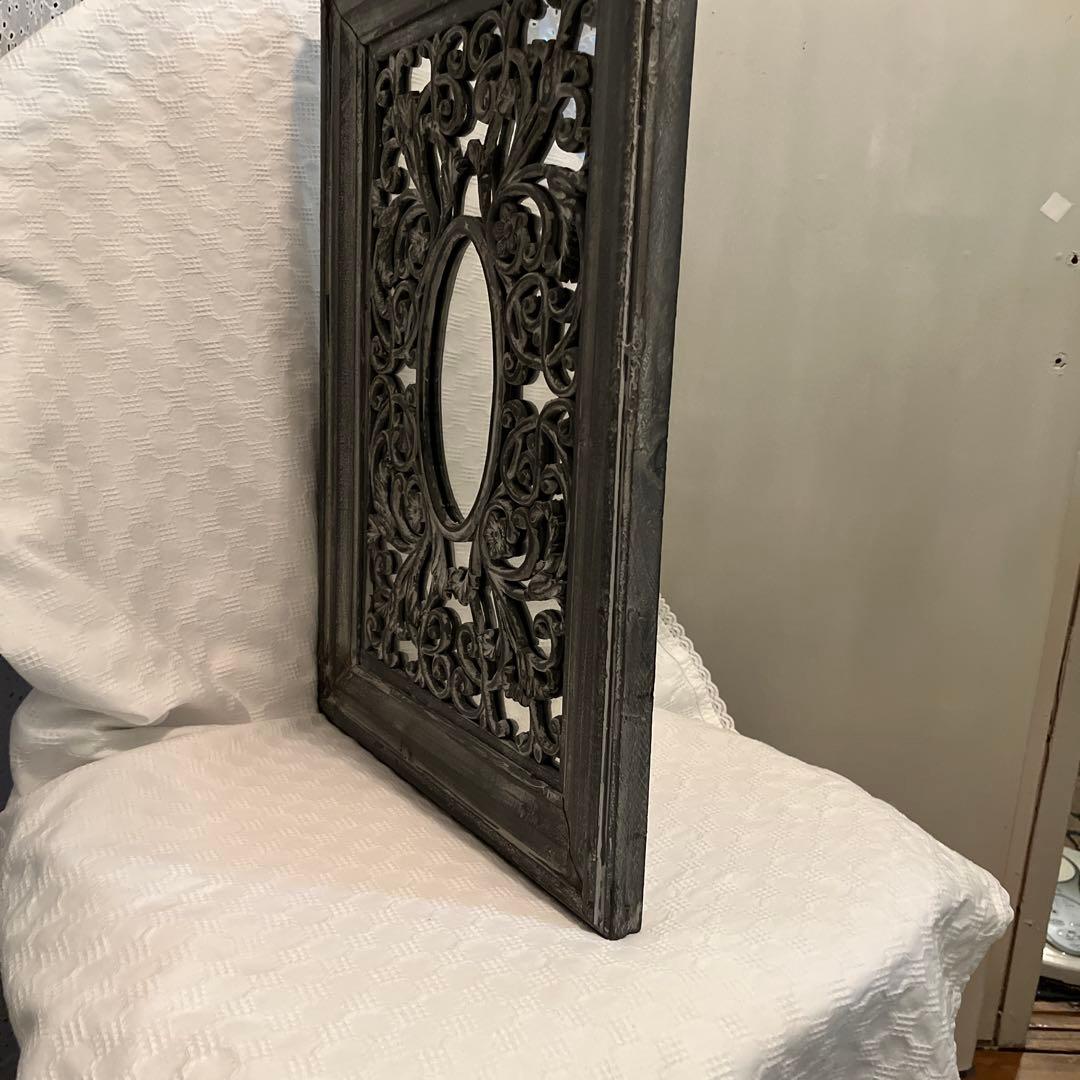 リー　アンティーク　木製　ミラー　ダークグレー