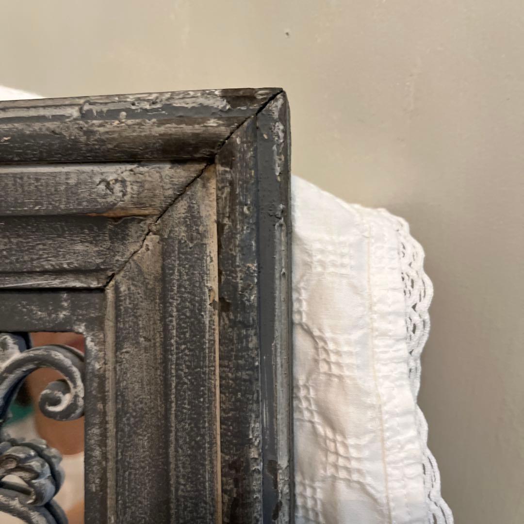 リー　アンティーク　木製　ミラー　ダークグレー