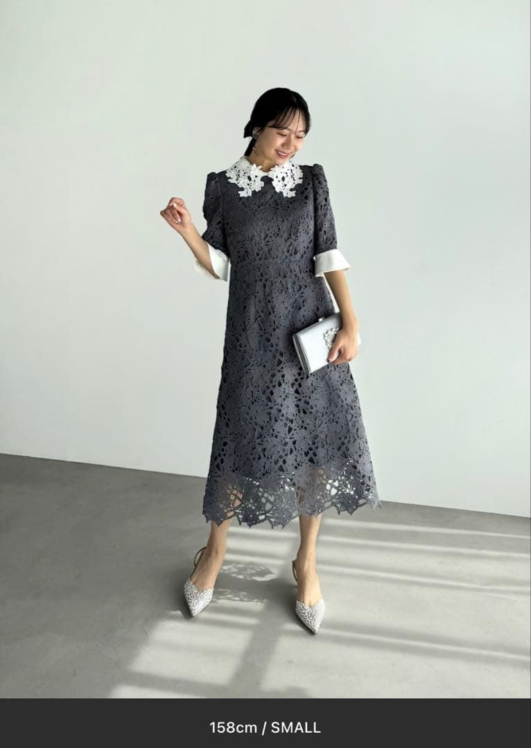 【LEJA】花柄レースカラースパンコール刺繍Aラインフレアドレスワンピース結婚式