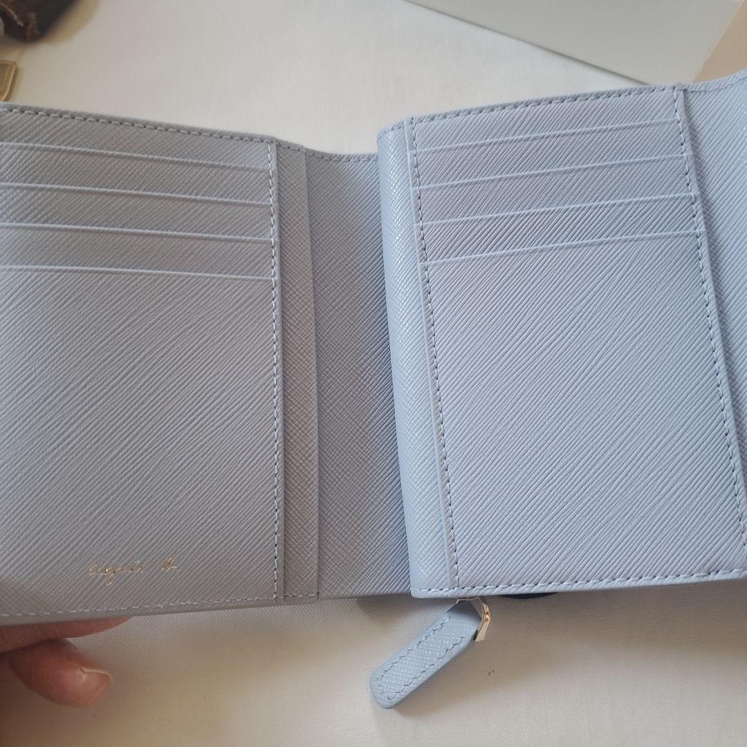 agnes b. ライトブルー 三つ折り財布　箱付き美品