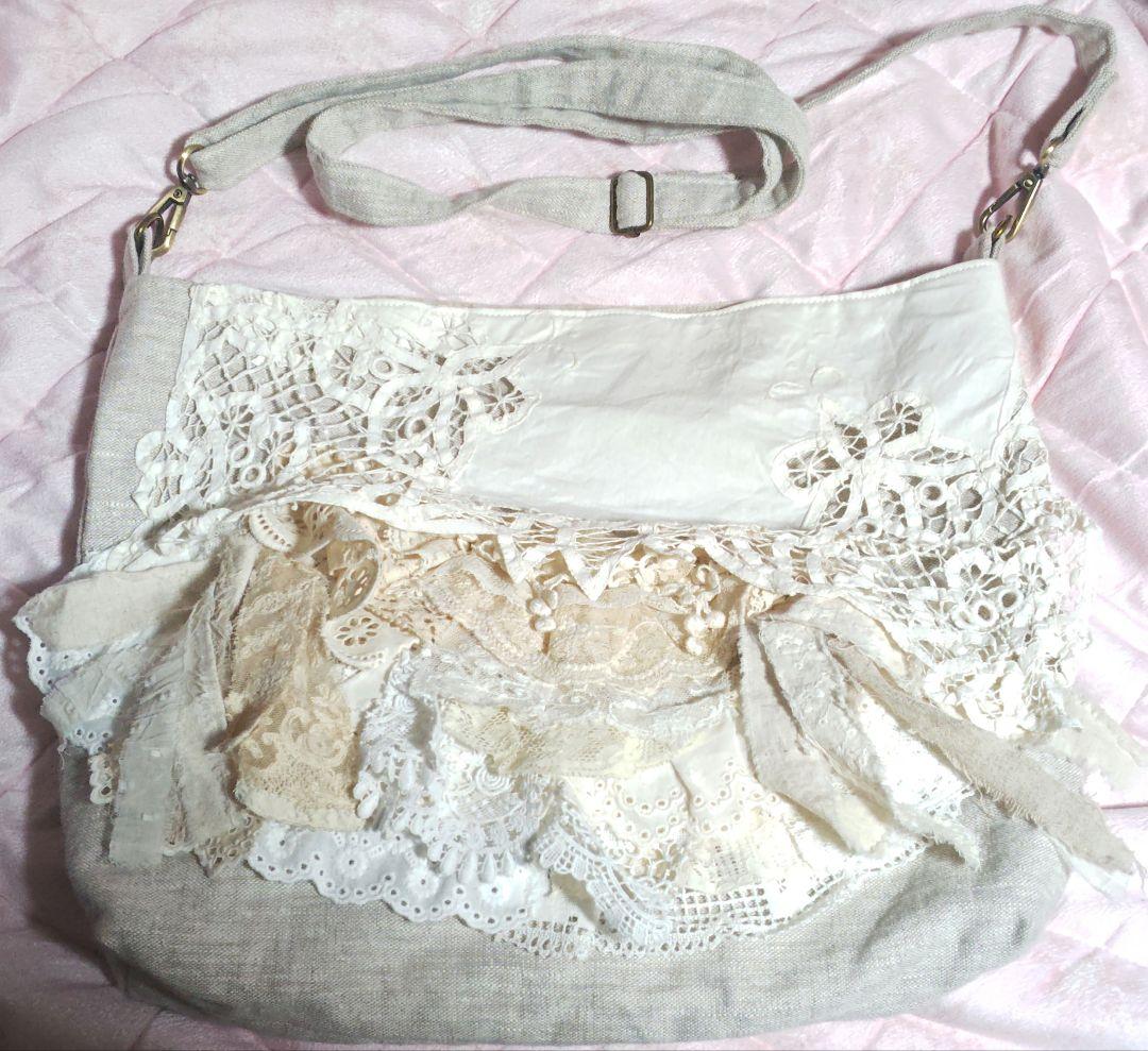 新品未使用 ハンドメイド作家様作 アンティークレース フリル ショルダーバッグ