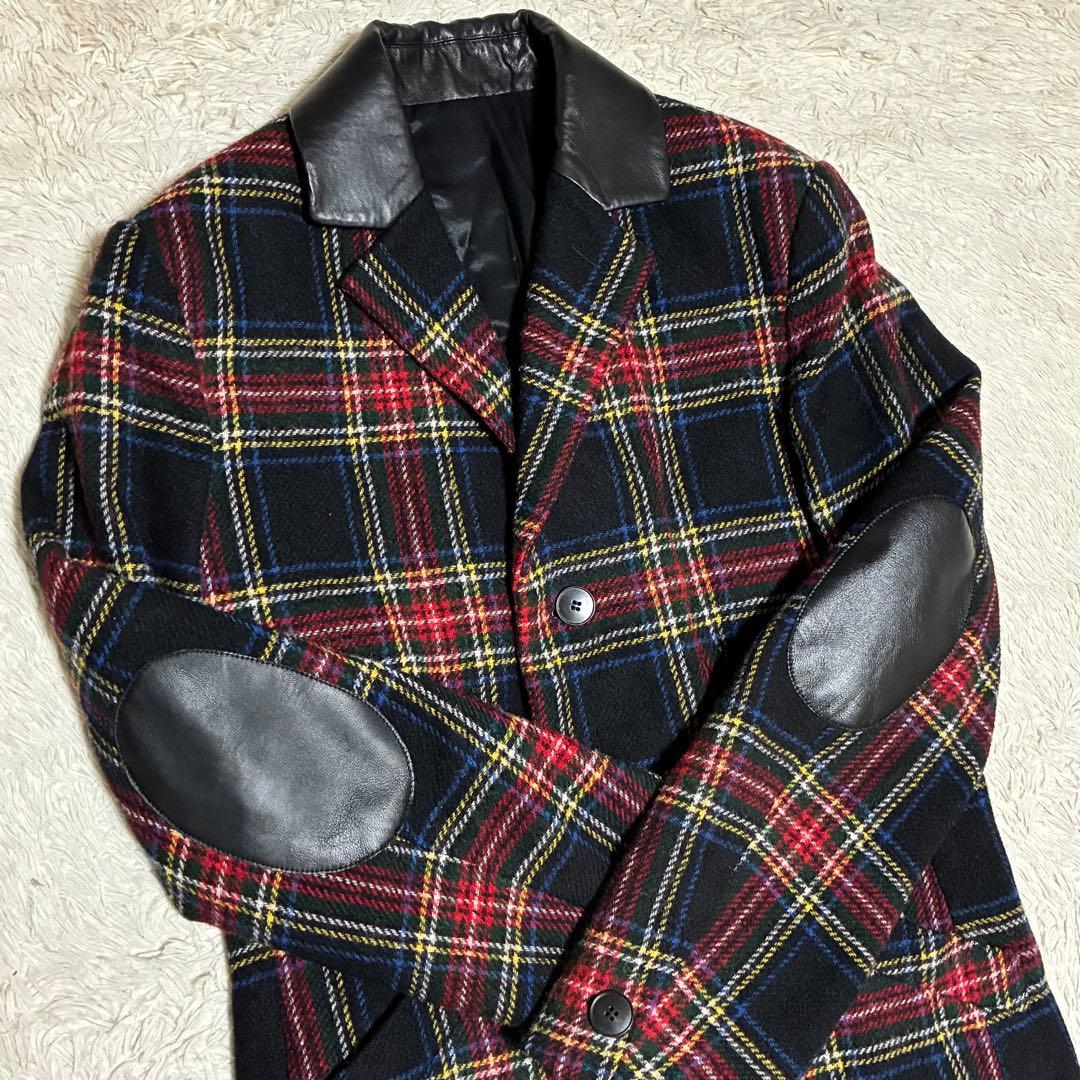 agnes b. HOMME 美品 羊革 レザー エルボーパッチ チェック