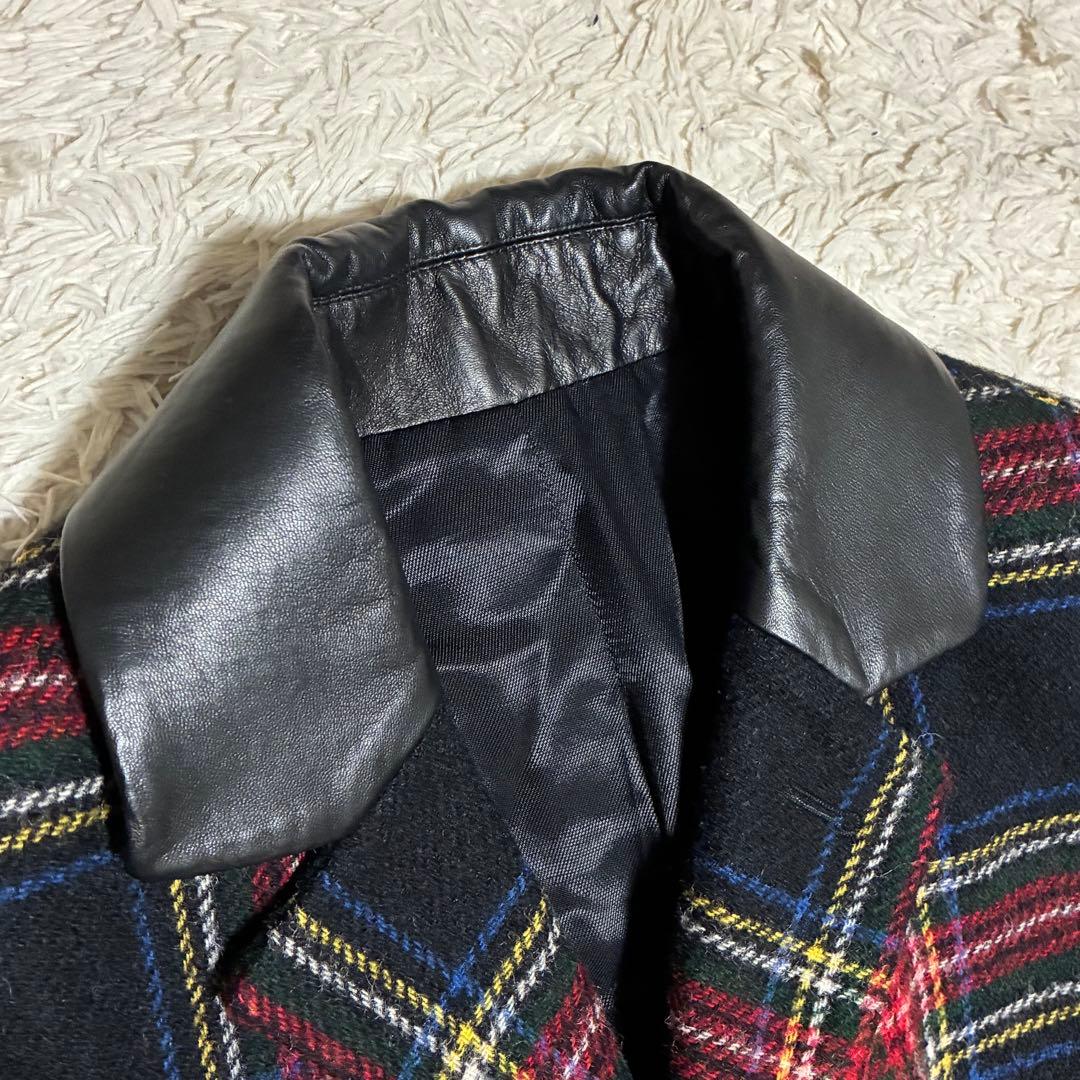 agnes b. HOMME 美品 羊革 レザー エルボーパッチ チェック