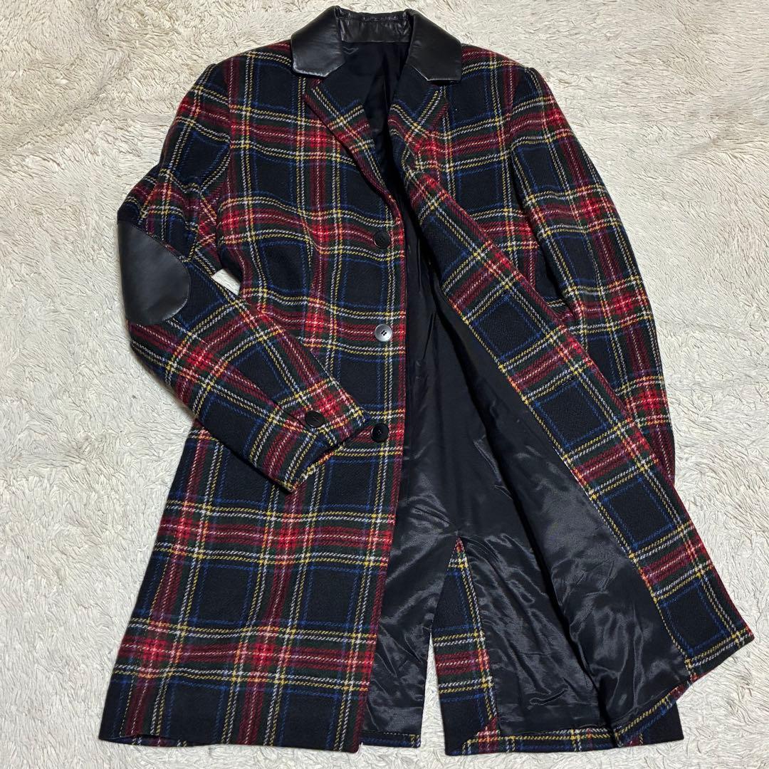 agnes b. HOMME 美品 羊革 レザー エルボーパッチ チェック