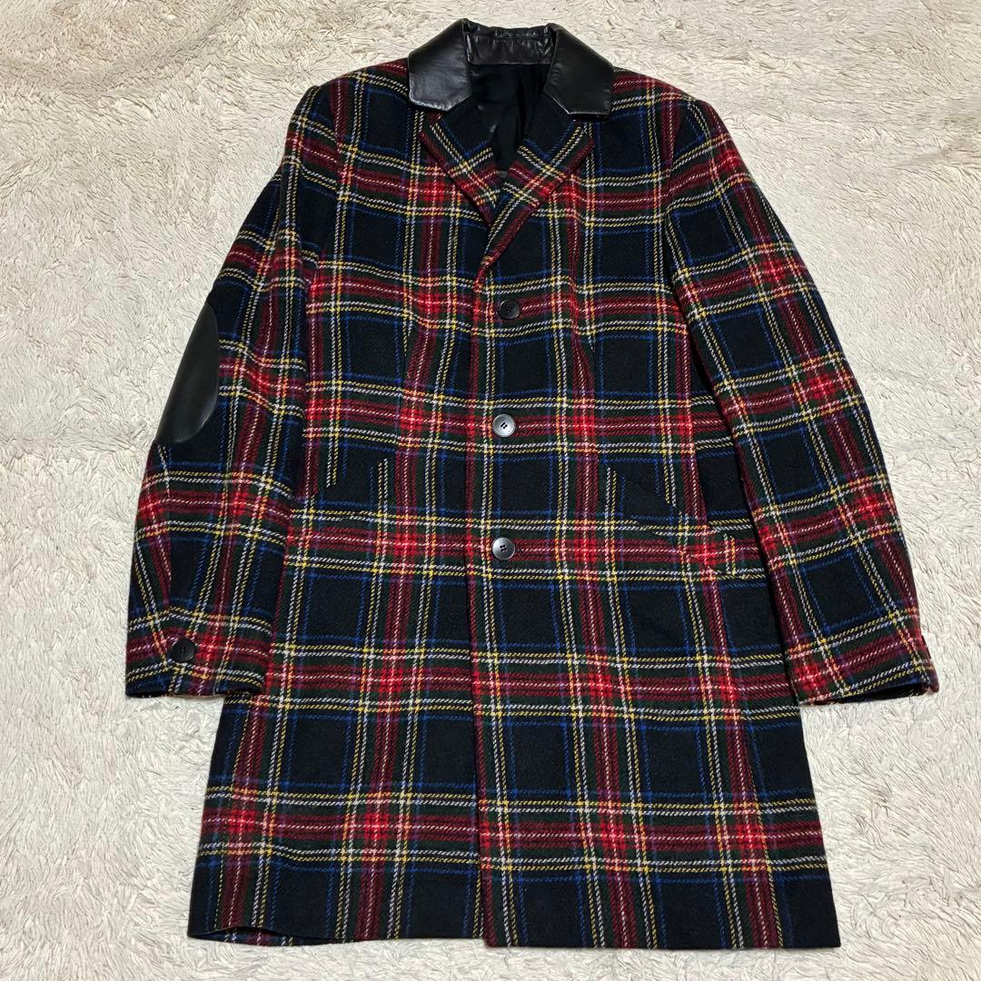 agnes b. HOMME 美品 羊革 レザー エルボーパッチ チェック