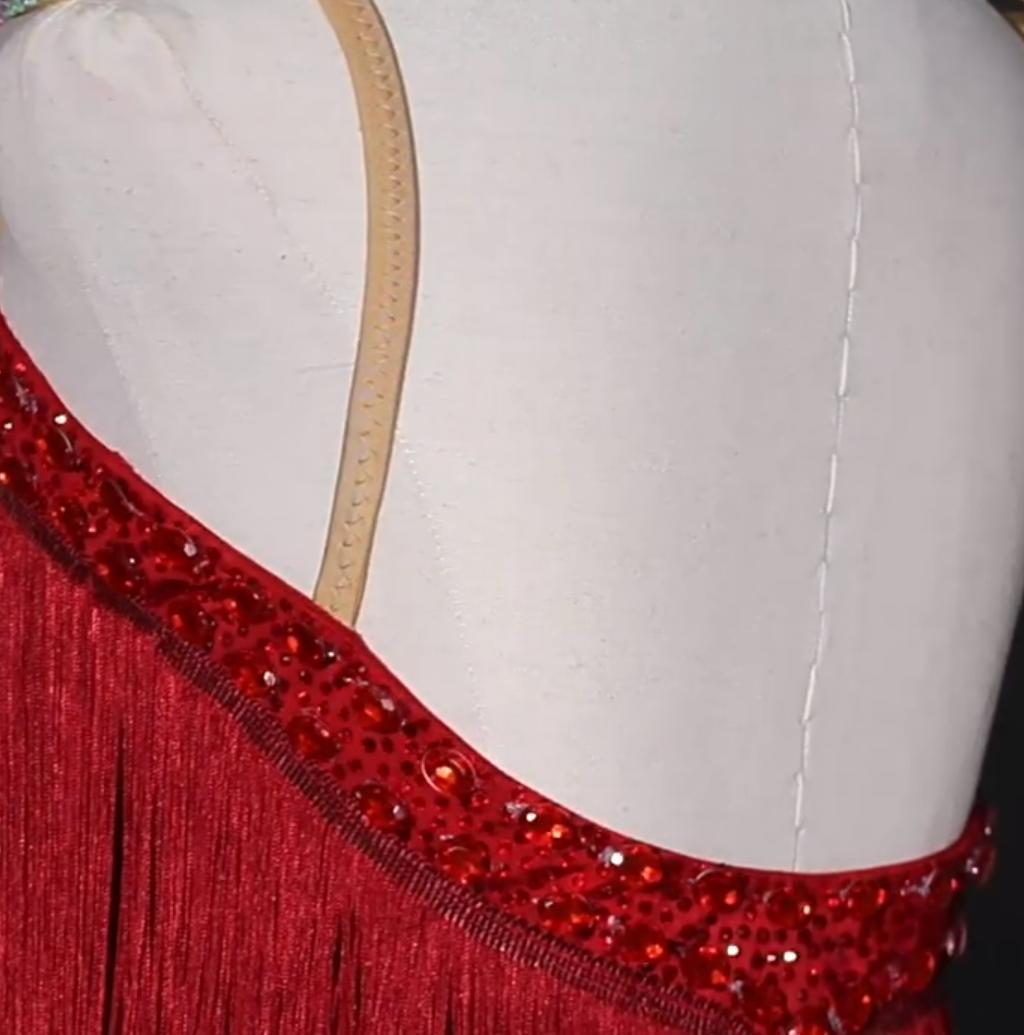 社交ダンス衣装 ラテンワンピース フリンジドレス ワインレッド オーダーメイド