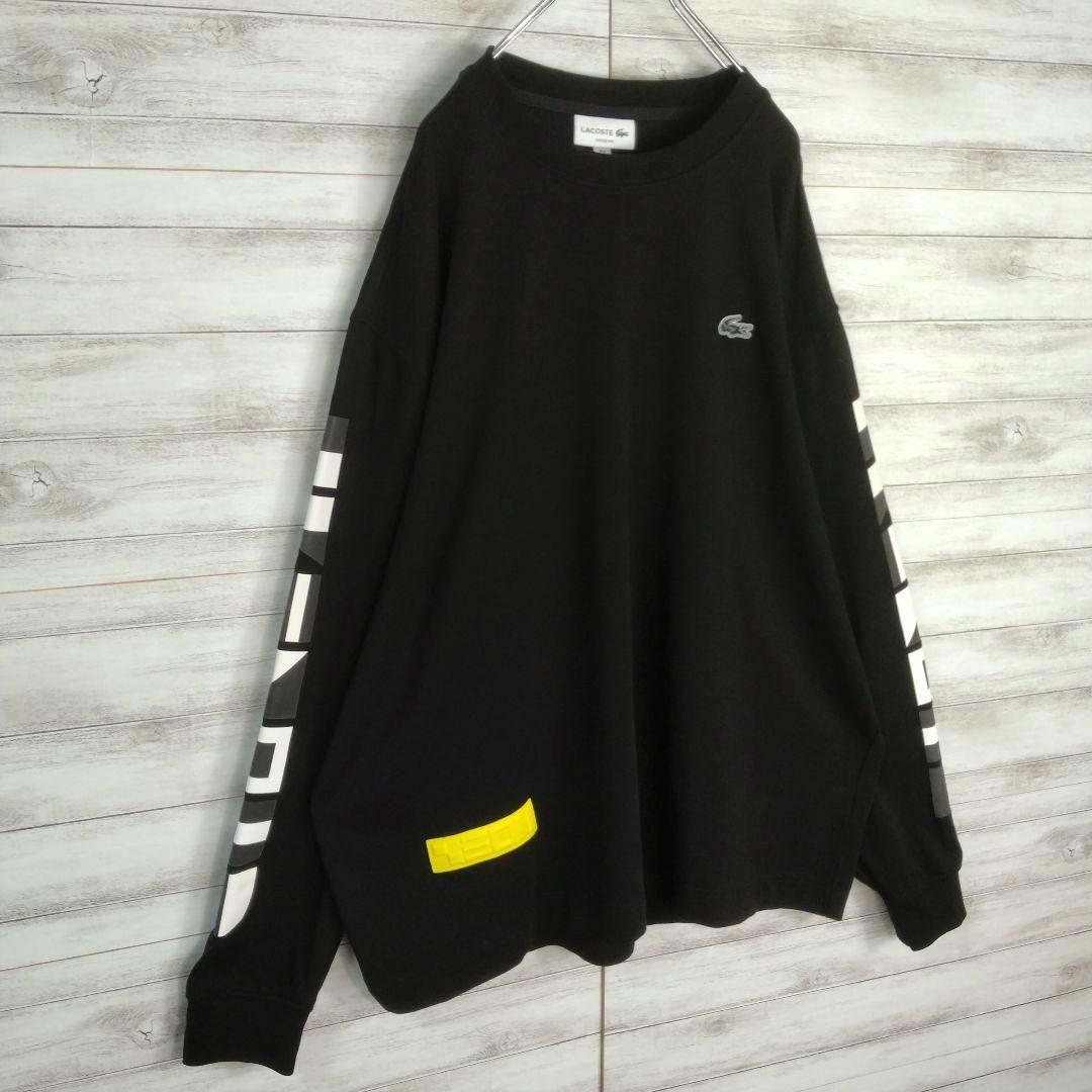 メンズ☆LACOSTE　極美品　ブラック　長袖カットソー　袖ロゴ両面ロゴ　XL