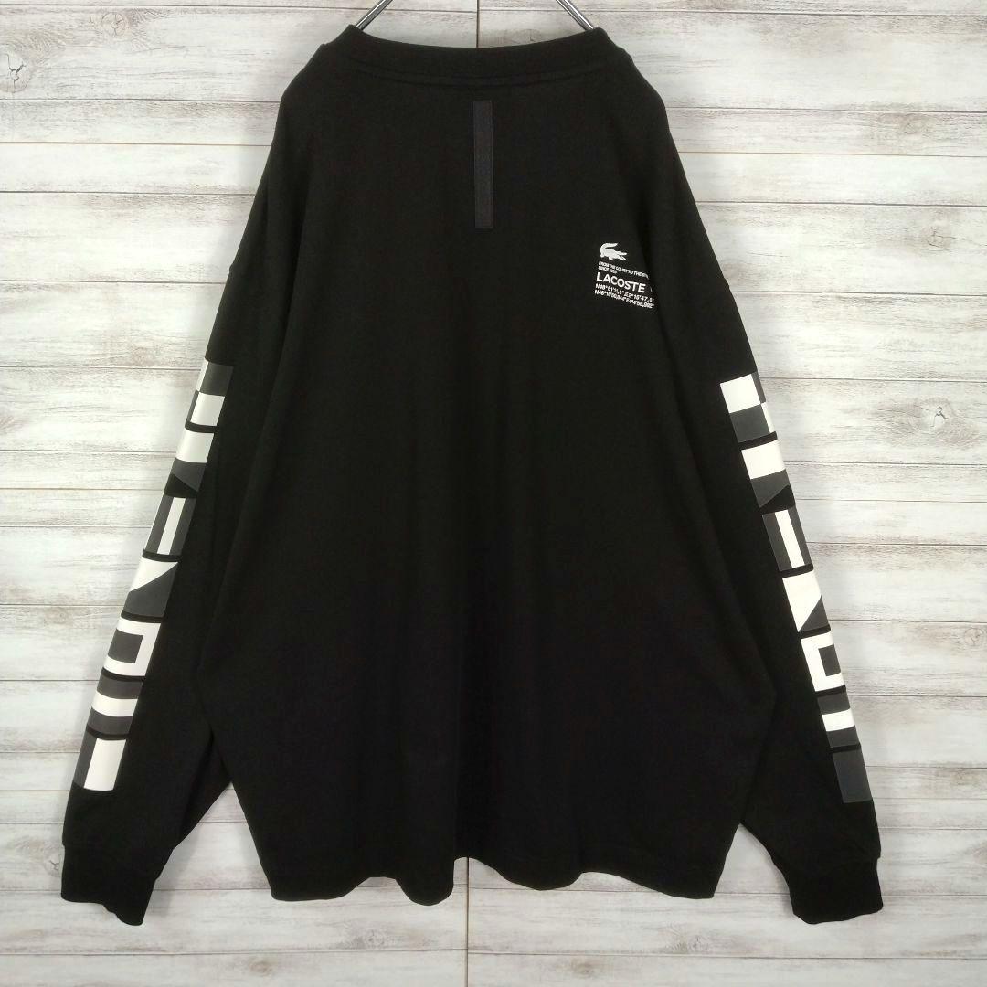 メンズ☆LACOSTE　極美品　ブラック　長袖カットソー　袖ロゴ両面ロゴ　XL