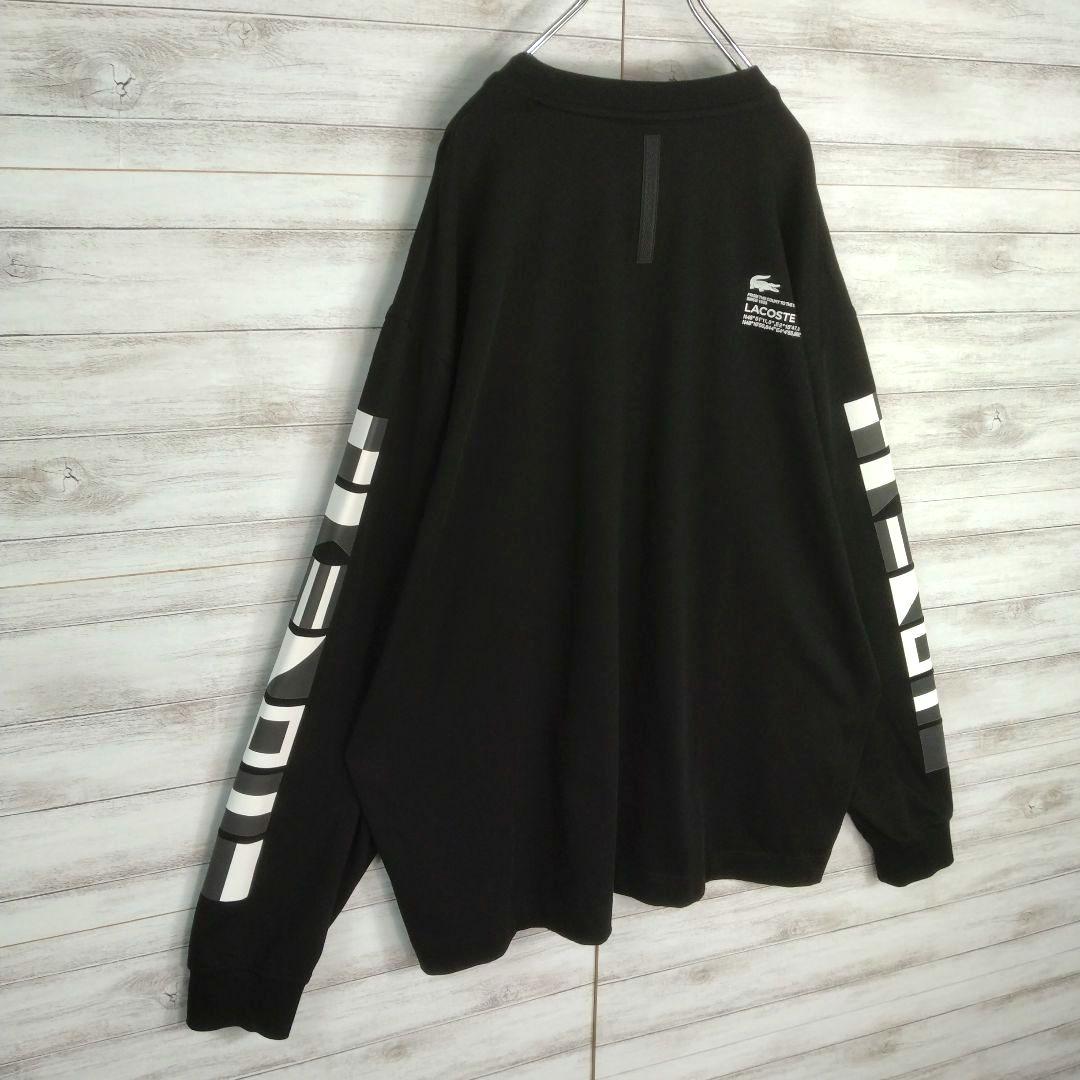 メンズ☆LACOSTE　極美品　ブラック　長袖カットソー　袖ロゴ両面ロゴ　XL
