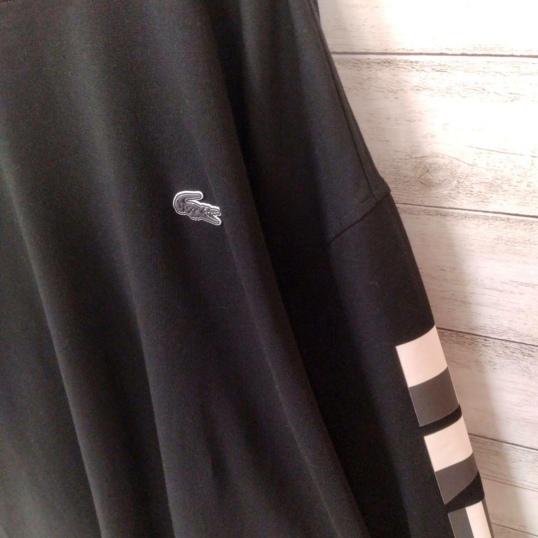 メンズ☆LACOSTE　極美品　ブラック　長袖カットソー　袖ロゴ両面ロゴ　XL
