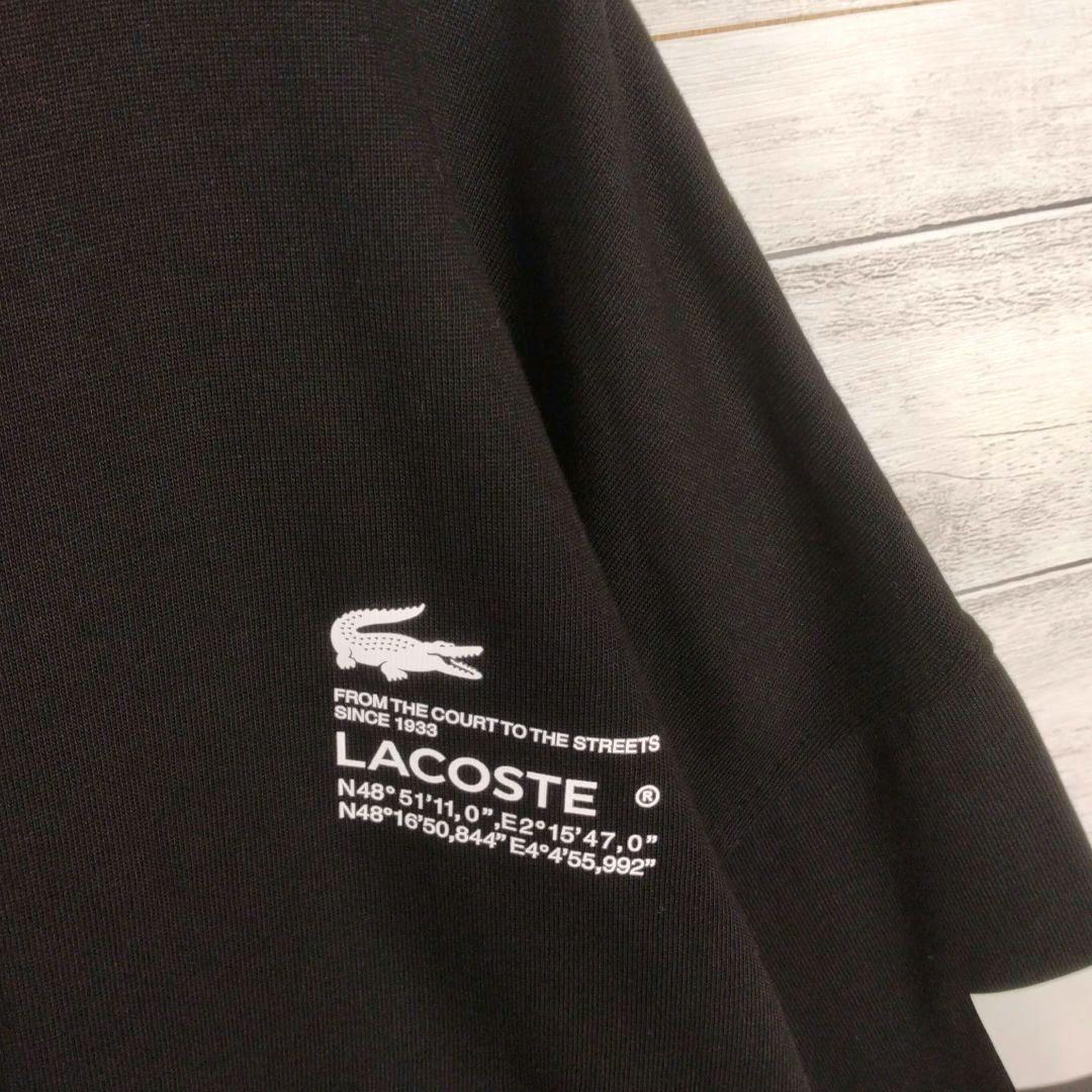 メンズ☆LACOSTE　極美品　ブラック　長袖カットソー　袖ロゴ両面ロゴ　XL