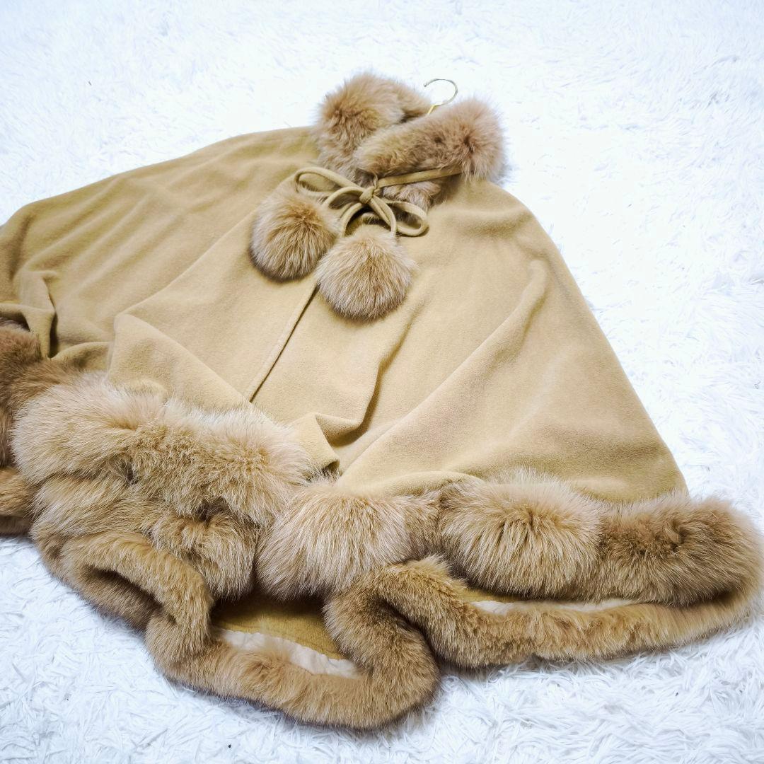 【極美品】SOLEILアンゴラ100% フォックスファー ケープポンチョコートM
