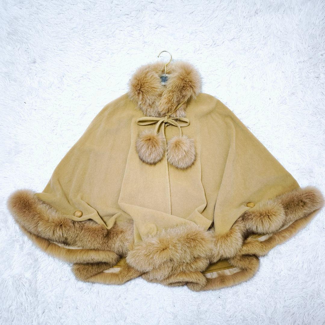 【極美品】SOLEILアンゴラ100% フォックスファー ケープポンチョコートM